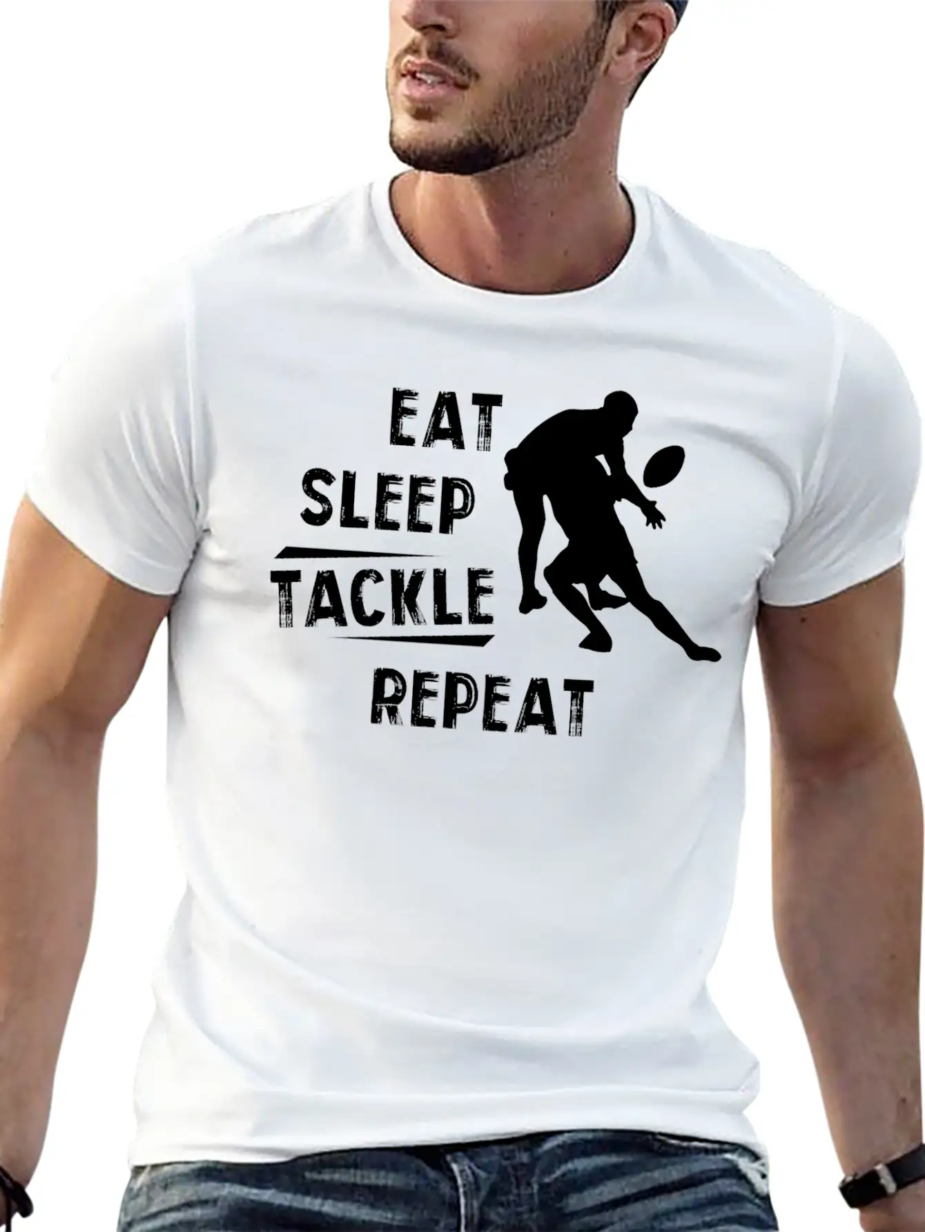 American Football Eat Sleep Tackle Repeat Unisex Short Sleeve Soft Cotton T-Shirt – Casual Everyday Wear