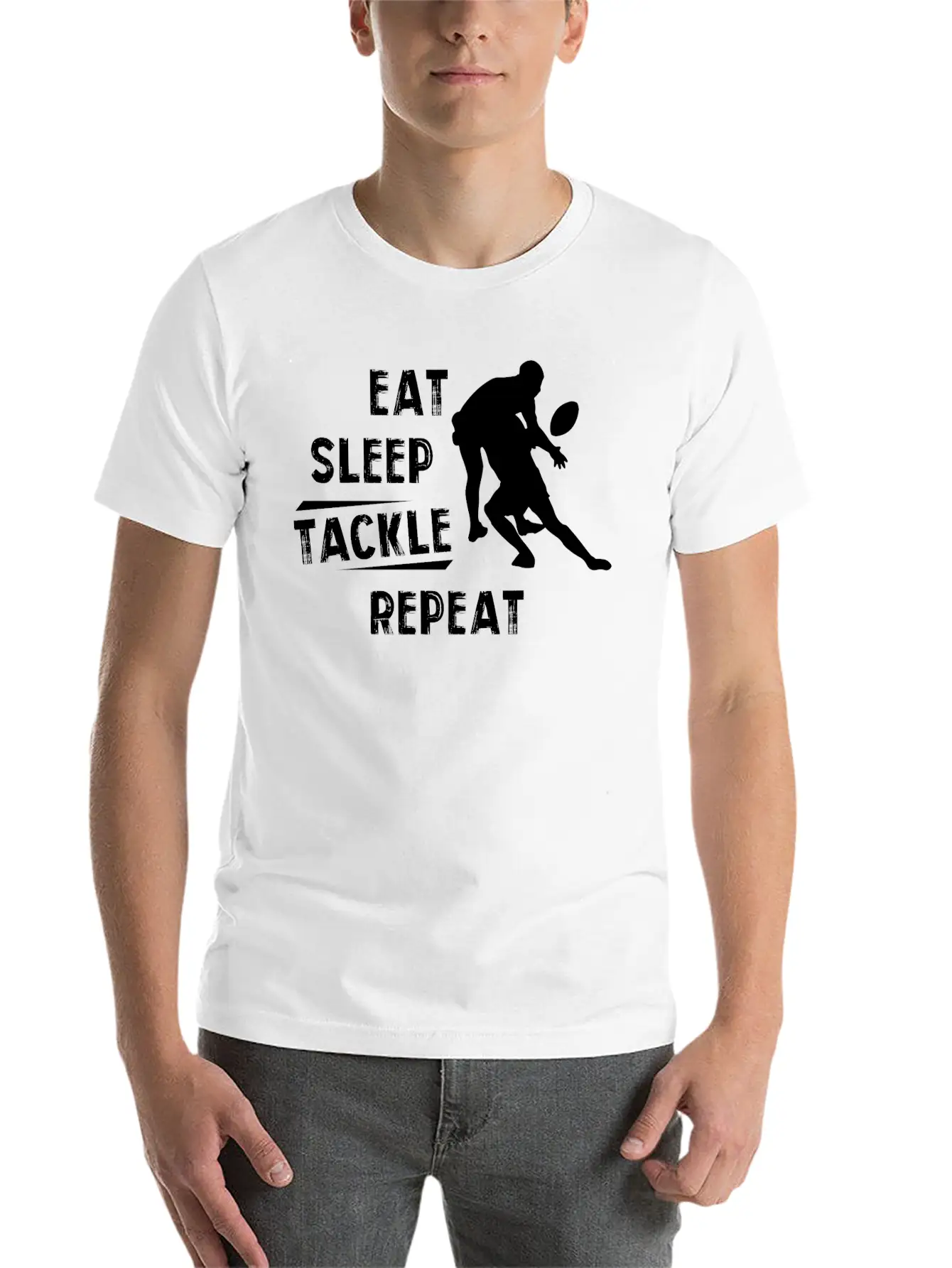 American Football Eat Sleep Tackle Repeat Unisex Short Sleeve Soft Cotton T-Shirt – Casual Everyday Wear