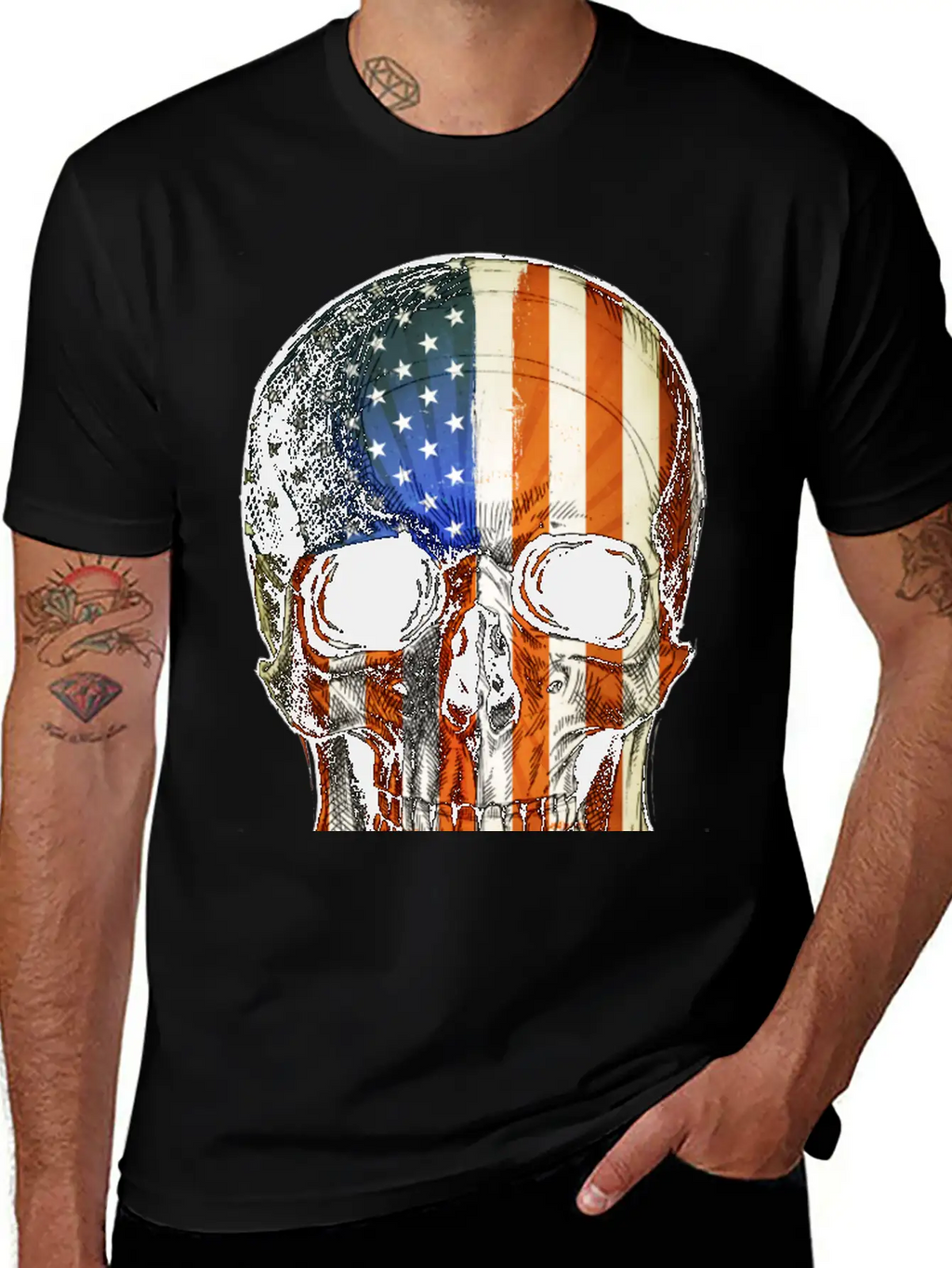 American Vintage Flag Skull - Gift Idea USA Stylish Everyday T-Shirt – Unisex Basic Cotton Tee