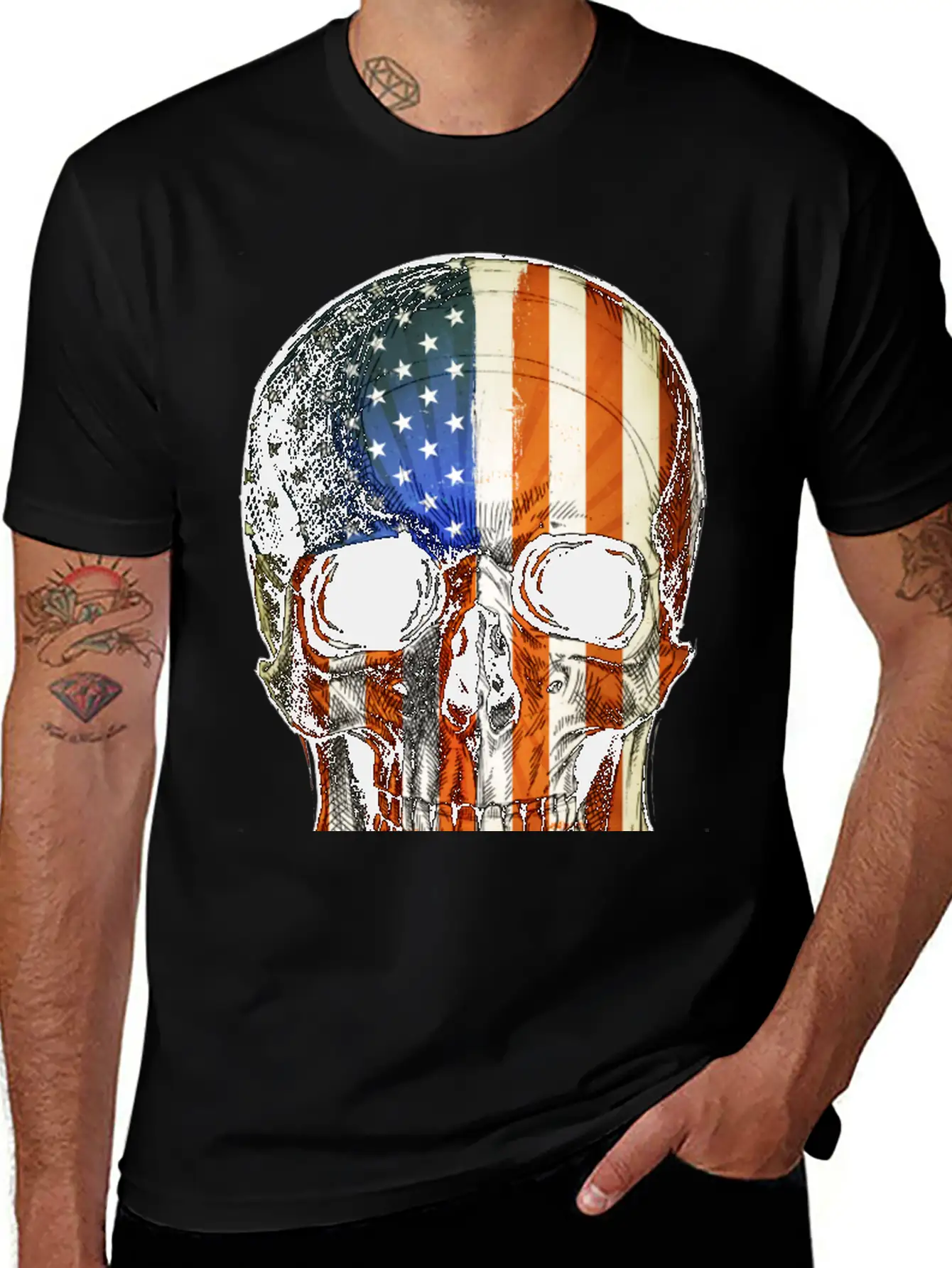 American Vintage Flag Skull - Gift Idea USA Stylish Everyday T-Shirt – Unisex Basic Cotton Tee