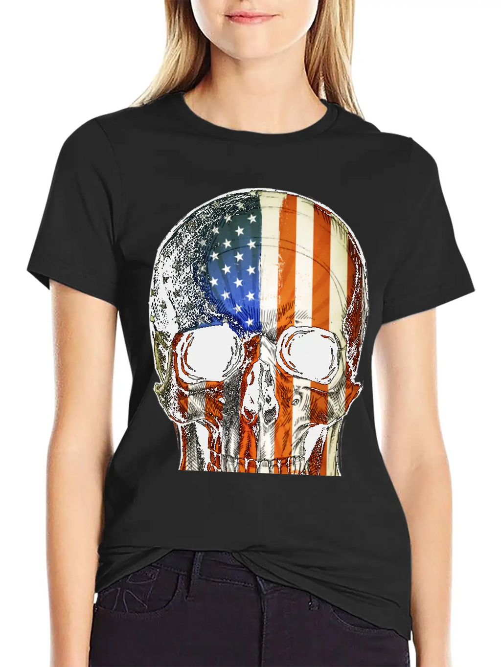 American Vintage Flag Skull - Gift Idea USA Stylish Everyday T-Shirt – Unisex Basic Cotton Tee
