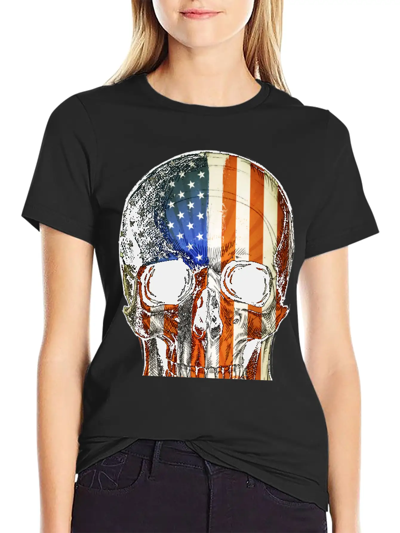 American Vintage Flag Skull - Gift Idea USA Stylish Everyday T-Shirt – Unisex Basic Cotton Tee