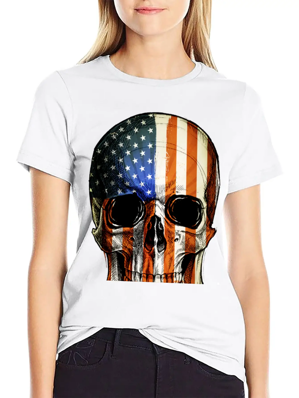 American Vintage Flag Skull - Gift Idea USA Stylish Everyday T-Shirt – Unisex Basic Cotton Tee