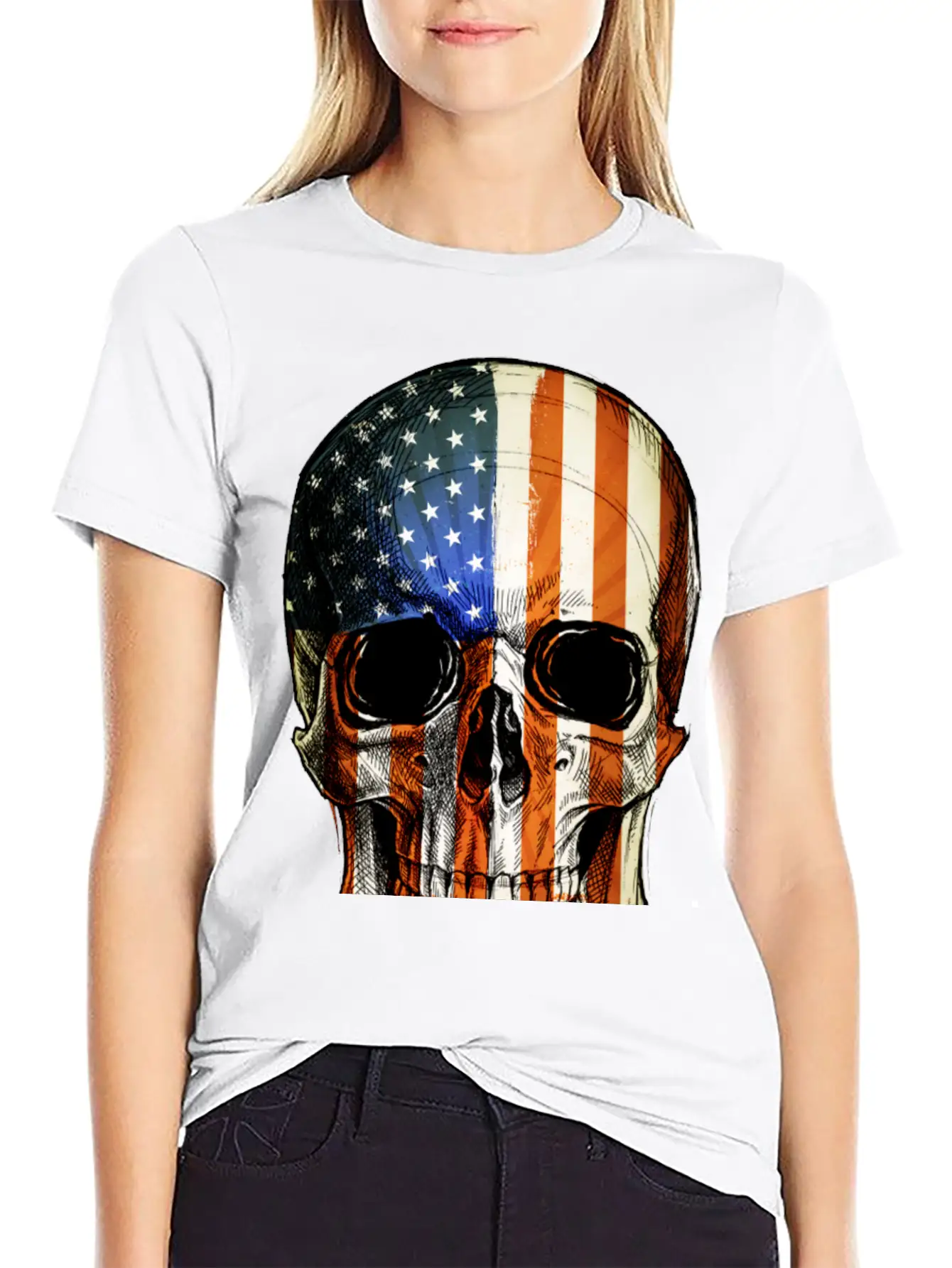 American Vintage Flag Skull - Gift Idea USA Stylish Everyday T-Shirt – Unisex Basic Cotton Tee