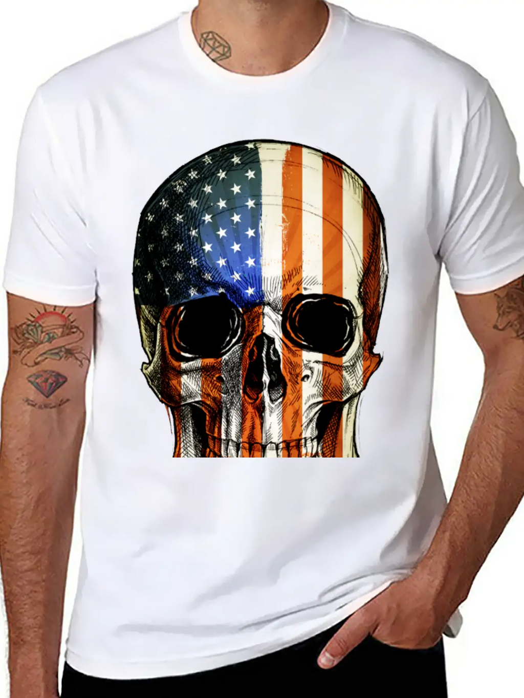American Vintage Flag Skull - Gift Idea USA Stylish Everyday T-Shirt – Unisex Basic Cotton Tee