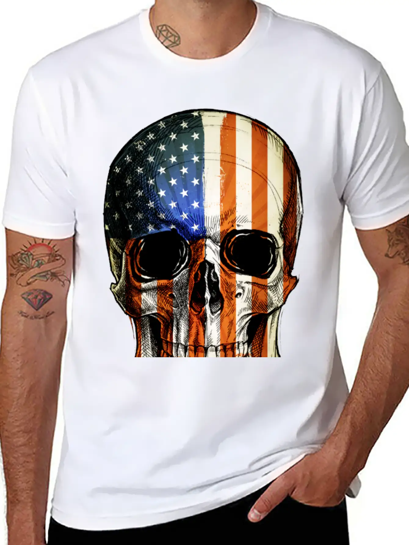 American Vintage Flag Skull - Gift Idea USA Stylish Everyday T-Shirt – Unisex Basic Cotton Tee
