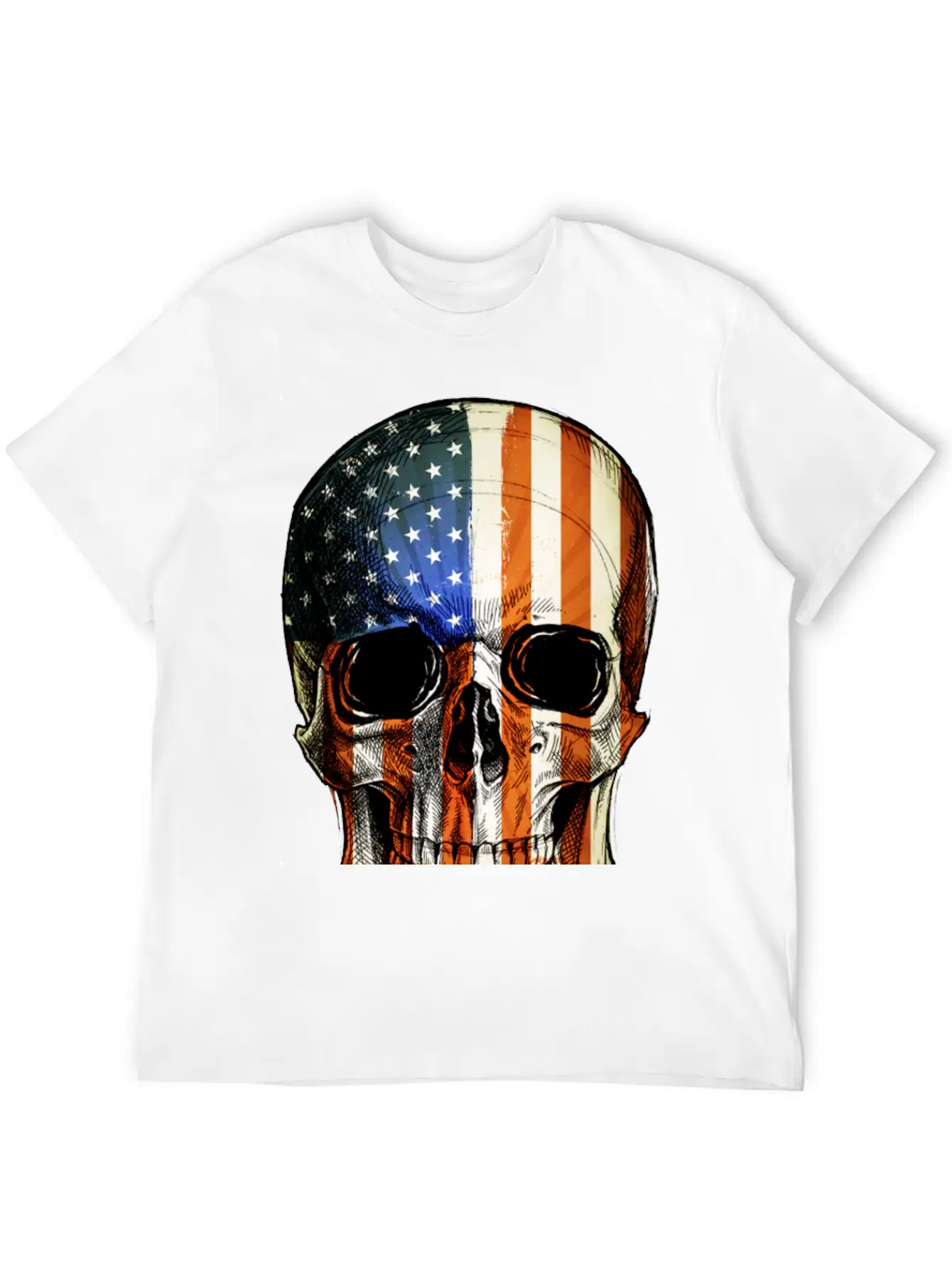 American Vintage Flag Skull - Gift Idea USA Stylish Everyday T-Shirt – Unisex Basic Cotton Tee