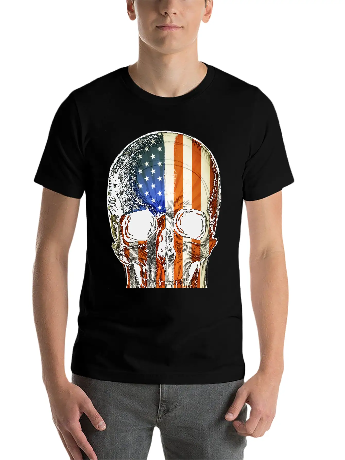 American Vintage Flag Skull - Gift Idea USA Stylish Everyday T-Shirt – Unisex Basic Cotton Tee