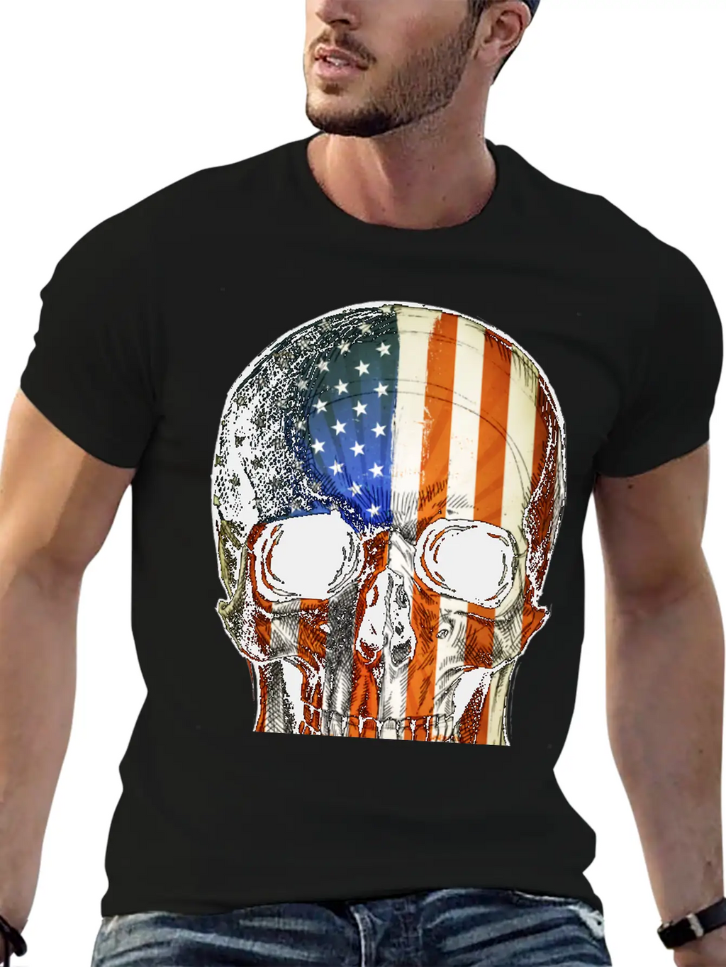 American Vintage Flag Skull - Gift Idea USA Stylish Everyday T-Shirt – Unisex Basic Cotton Tee