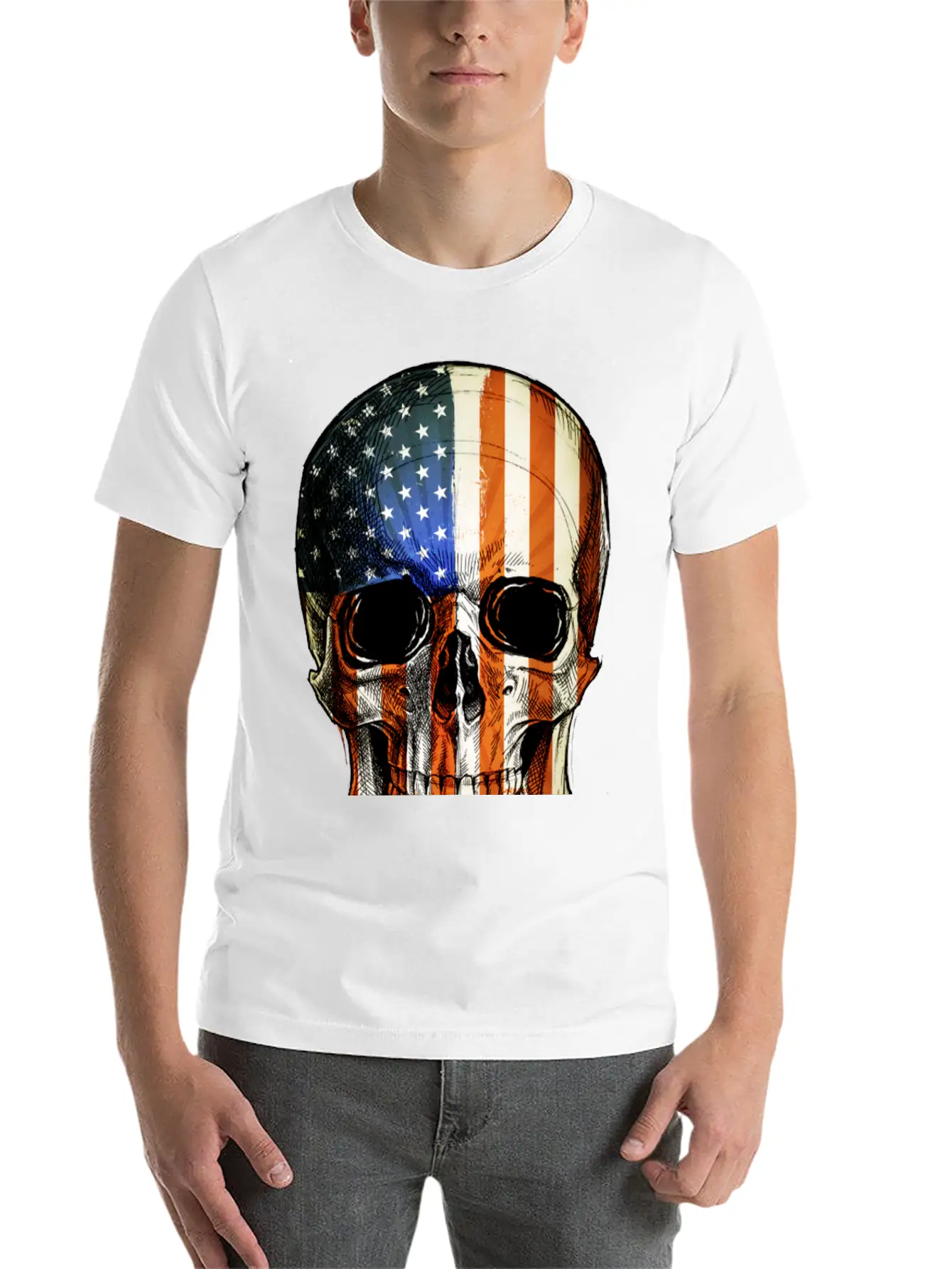 American Vintage Flag Skull - Gift Idea USA Stylish Everyday T-Shirt – Unisex Basic Cotton Tee