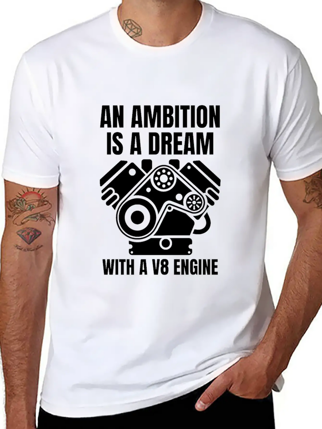 An Ambition Is A Dream With A V8 (W) Essential Cotton Tee For Daily Outfits – Unisex Style