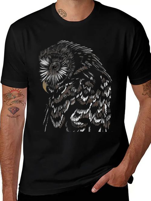 "An Owl's Sorrow" Jamie's Hand-Drawn Collection Breathable Soft Cotton T-Shirt – Timeless Casual Look