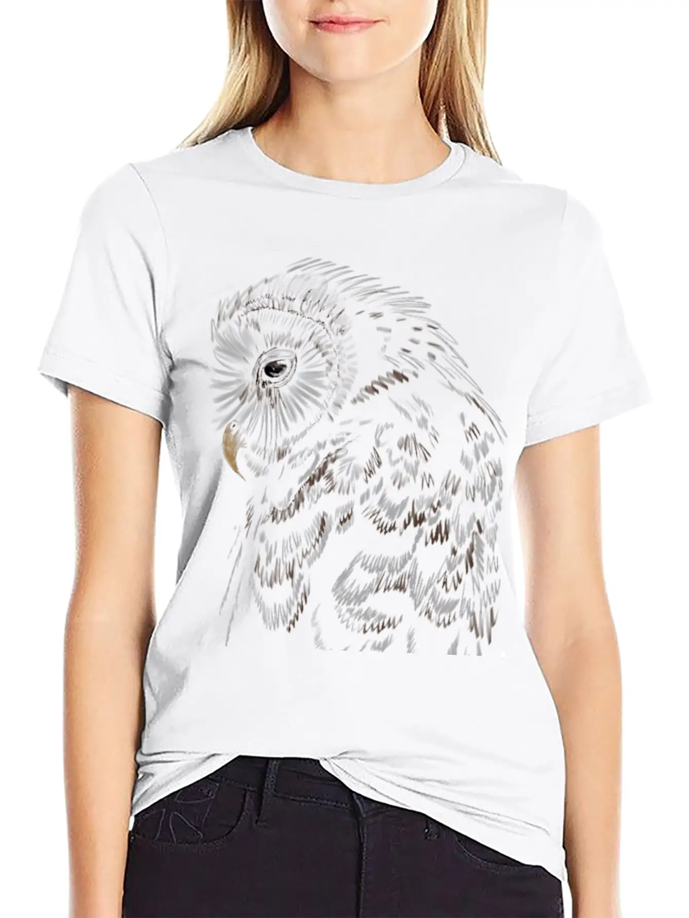 "An Owl's Sorrow" Jamie's Hand-Drawn Collection Breathable Soft Cotton T-Shirt – Timeless Casual Look