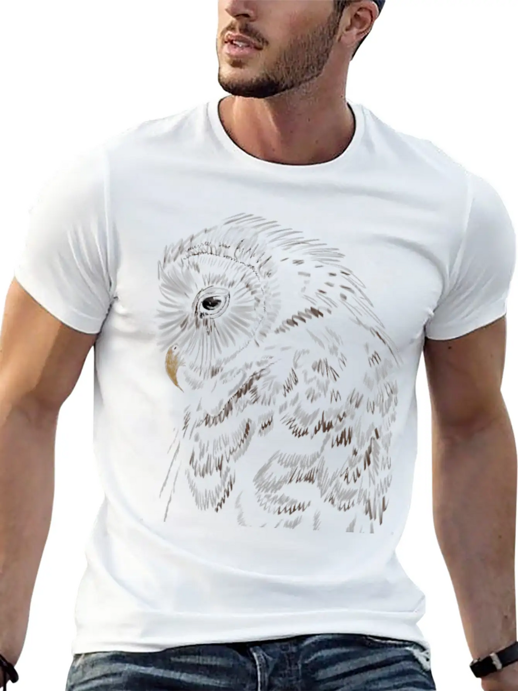 "An Owl's Sorrow" Jamie's Hand-Drawn Collection Breathable Soft Cotton T-Shirt – Timeless Casual Look