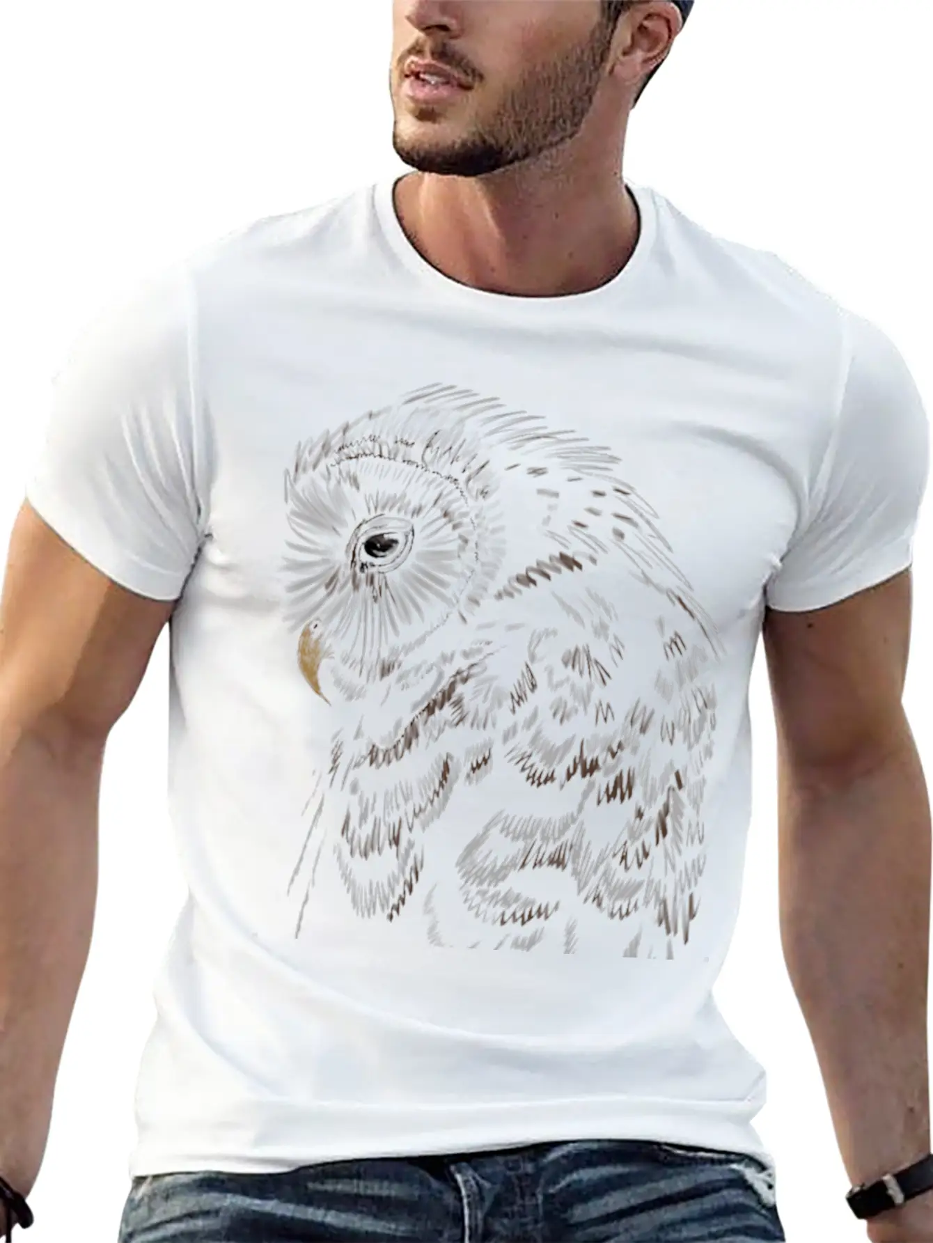 "An Owl's Sorrow" Jamie's Hand-Drawn Collection Breathable Soft Cotton T-Shirt – Timeless Casual Look