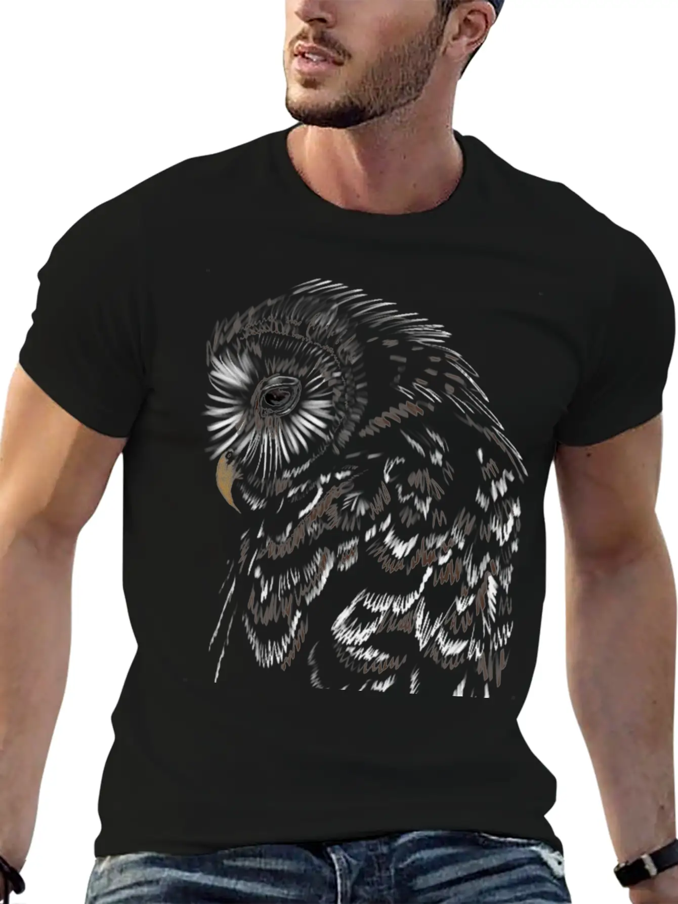 "An Owl's Sorrow" Jamie's Hand-Drawn Collection Breathable Soft Cotton T-Shirt – Timeless Casual Look