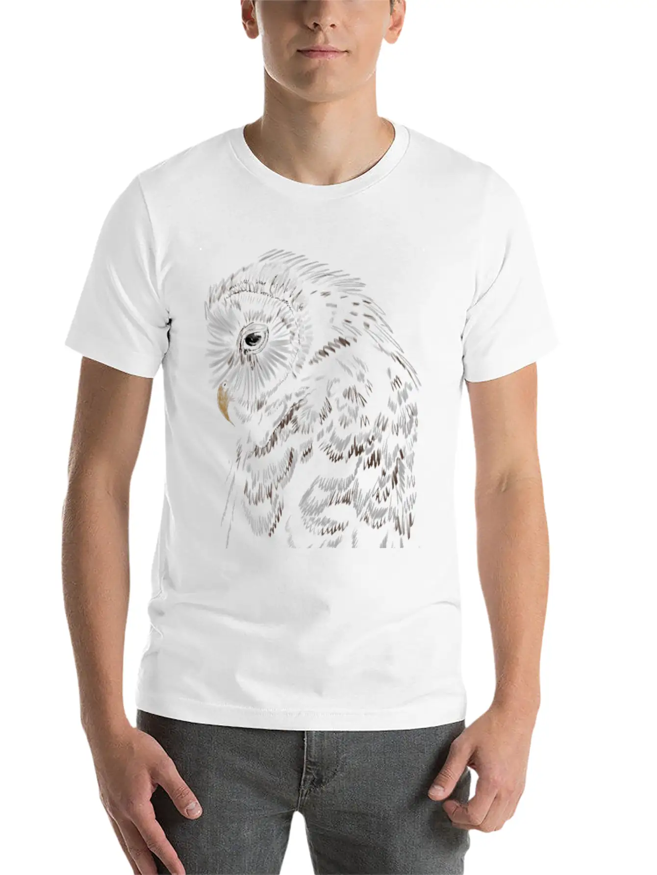 "An Owl's Sorrow" Jamie's Hand-Drawn Collection Breathable Soft Cotton T-Shirt – Timeless Casual Look