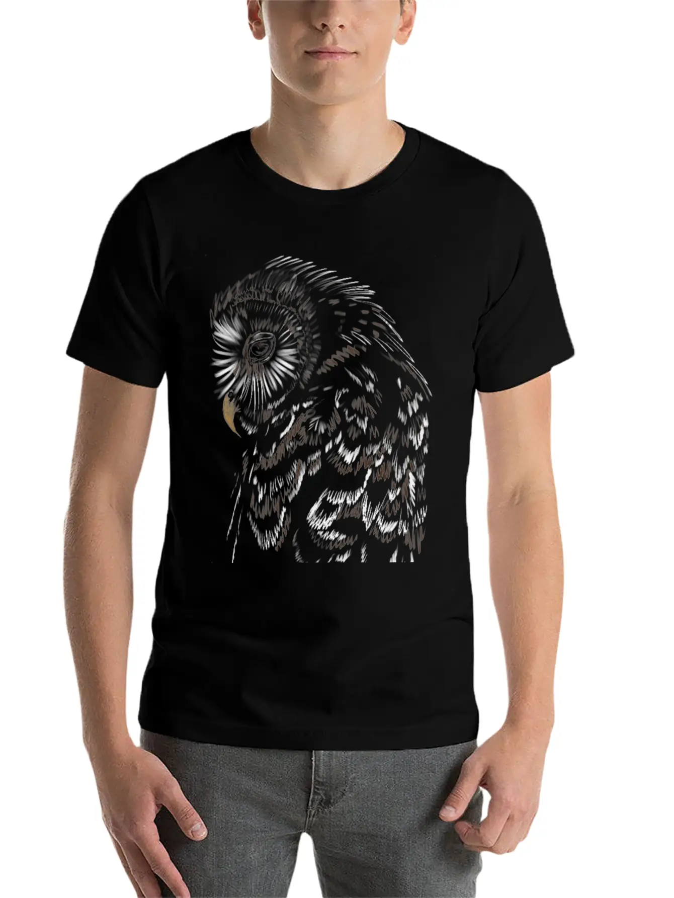 "An Owl's Sorrow" Jamie's Hand-Drawn Collection Breathable Soft Cotton T-Shirt – Timeless Casual Look