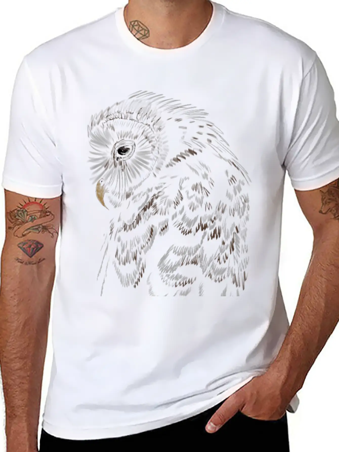 "An Owl's Sorrow" Jamie's Hand-Drawn Collection Breathable Soft Cotton T-Shirt – Timeless Casual Look