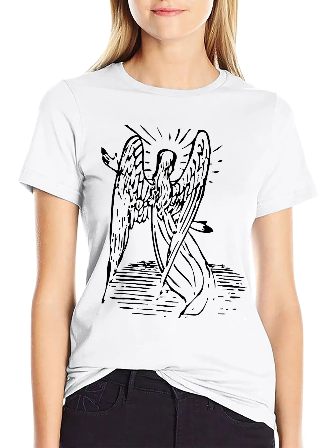 Angel With Long Hair Unisex Short Sleeve Soft Cotton T-Shirt – Casual Everyday Wear