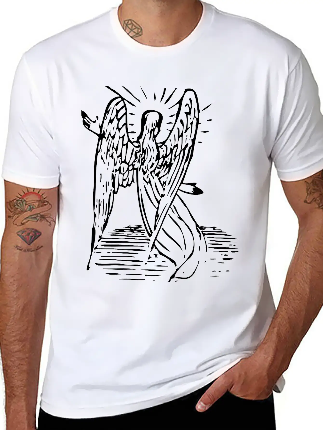 Angel With Long Hair Unisex Short Sleeve Soft Cotton T-Shirt – Casual Everyday Wear