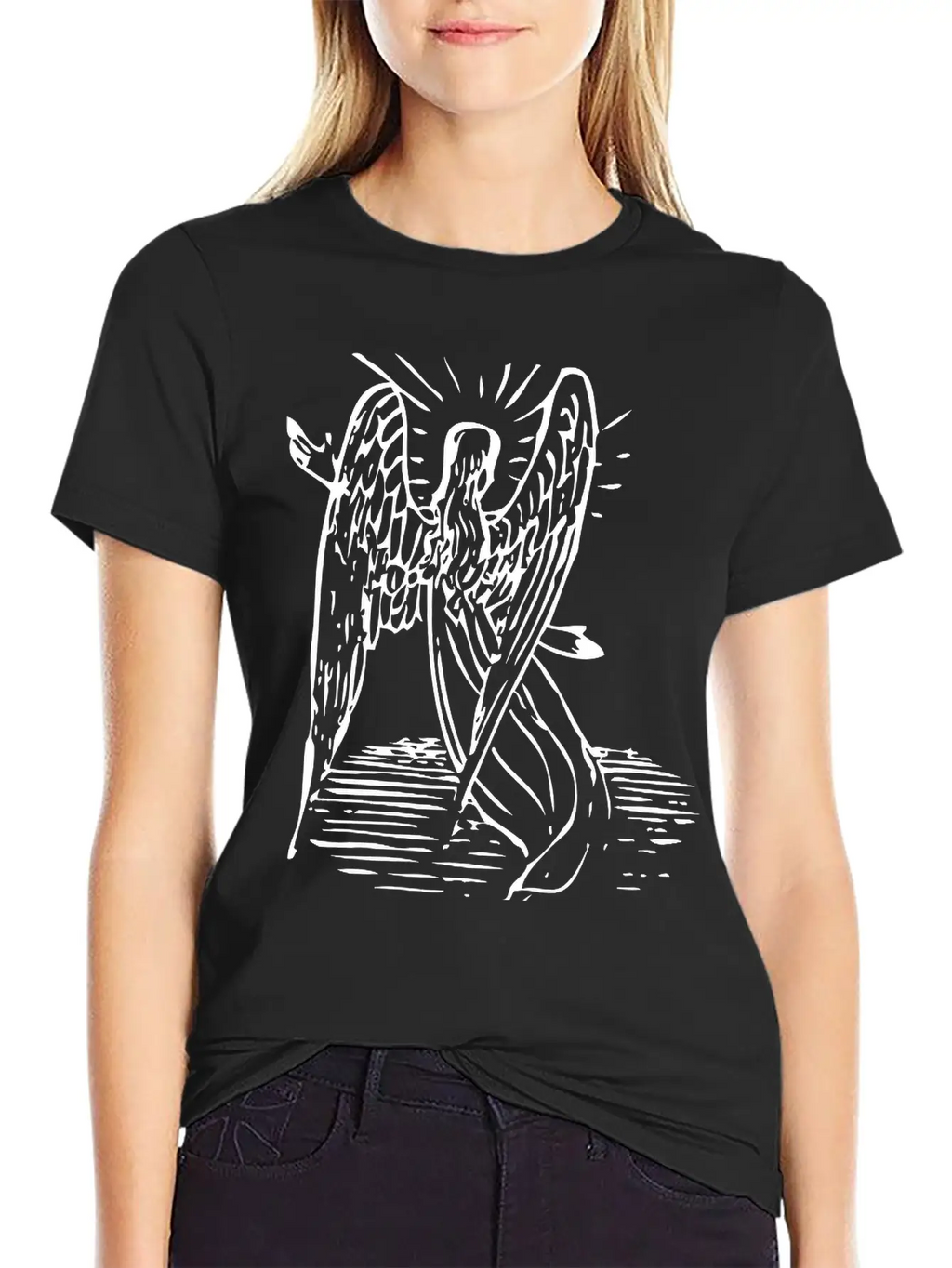 Angel With Long Hair Unisex Short Sleeve Soft Cotton T-Shirt – Casual Everyday Wear