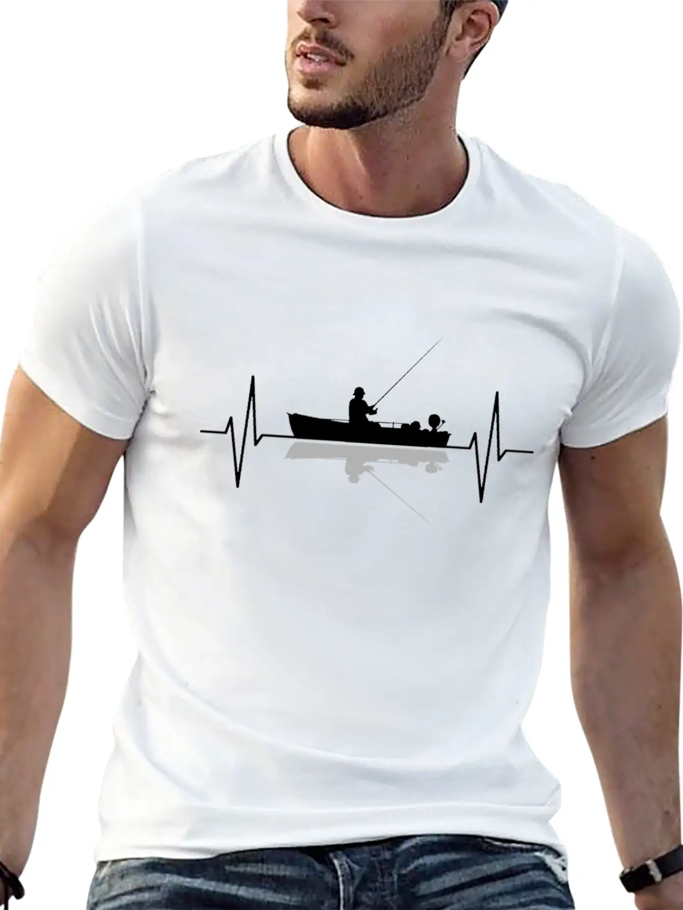 Angler Fisherman Fishing Boat Heartbeat Gift Classic Fit Graphic Tee For Daily Comfort – Unisex Cotton Shirt