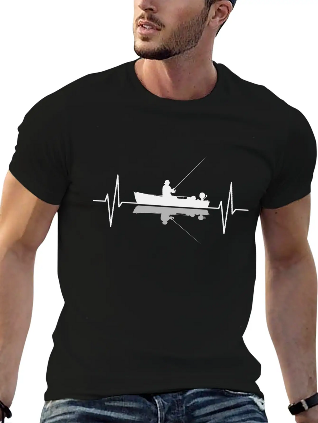 Angler Fisherman Fishing Boat Heartbeat Gift Classic Fit Graphic Tee For Daily Comfort – Unisex Cotton Shirt
