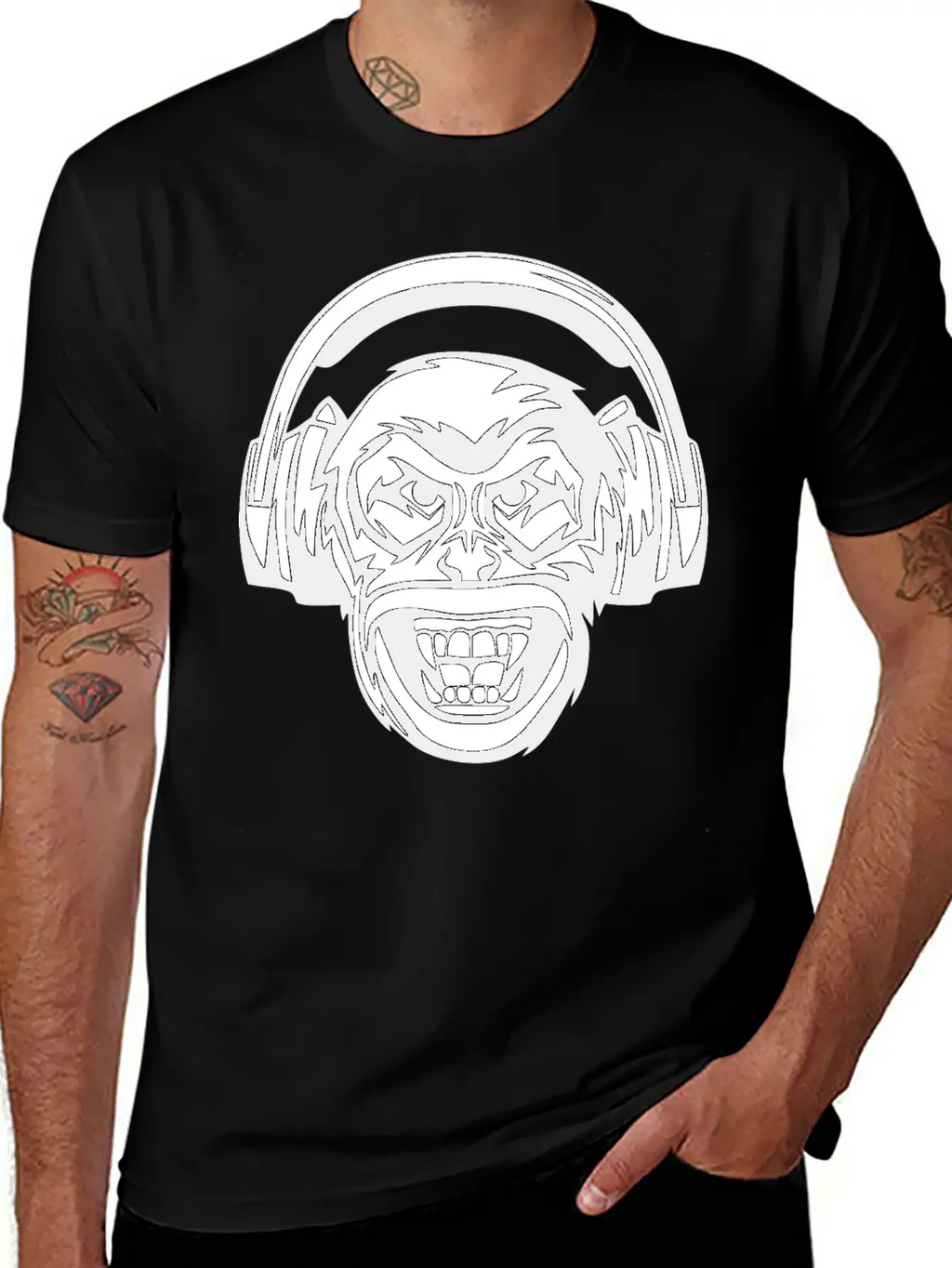 Angry Monkey Headphones Unisex Short Sleeve Soft Cotton T-Shirt – Casual Everyday Wear