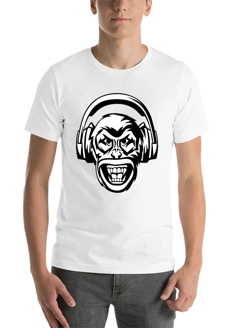 Angry Monkey Headphones Unisex Short Sleeve Soft Cotton T-Shirt – Casual Everyday Wear