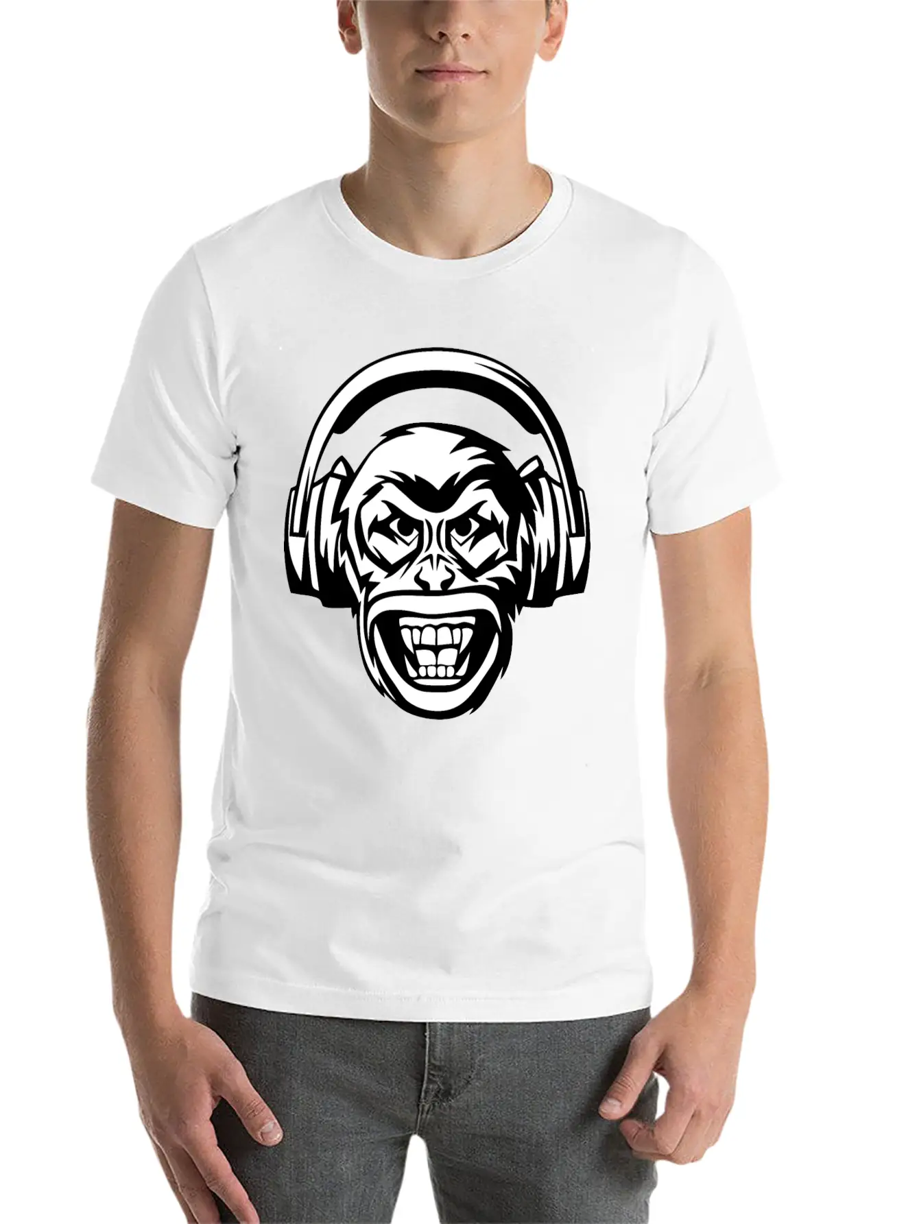 Angry Monkey Headphones Unisex Short Sleeve Soft Cotton T-Shirt – Casual Everyday Wear