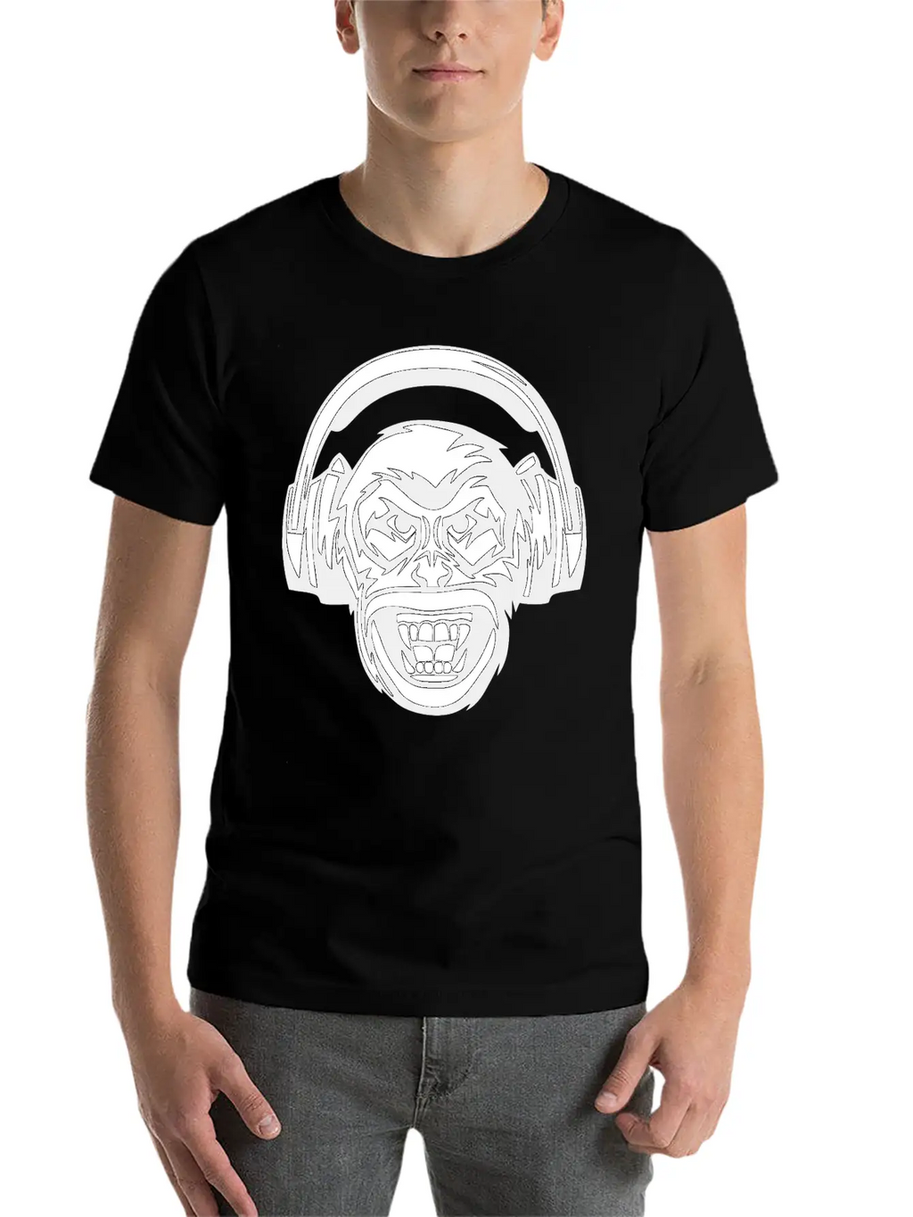 Angry Monkey Headphones Unisex Short Sleeve Soft Cotton T-Shirt – Casual Everyday Wear