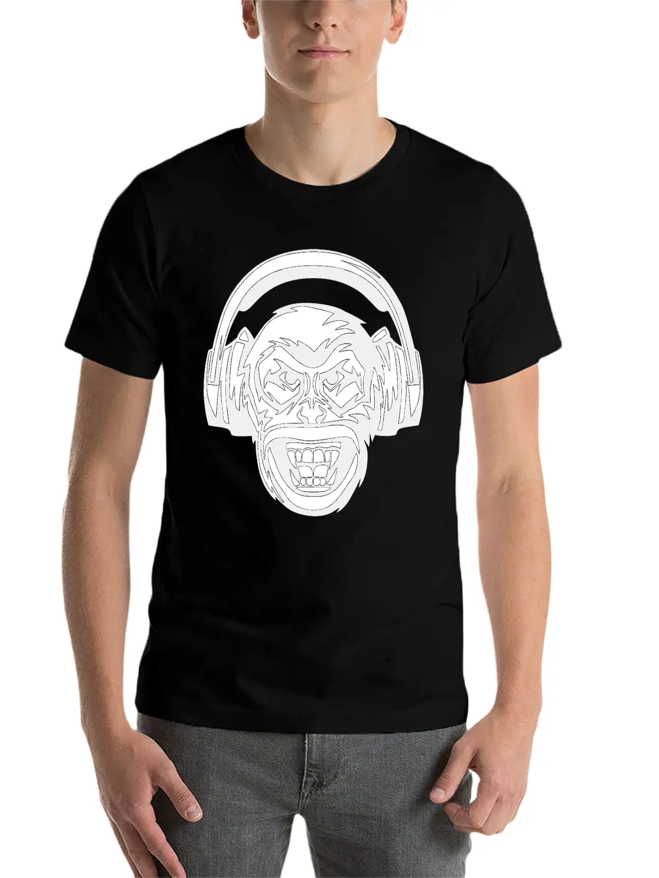 Angry Monkey Headphones Unisex Short Sleeve Soft Cotton T-Shirt – Casual Everyday Wear