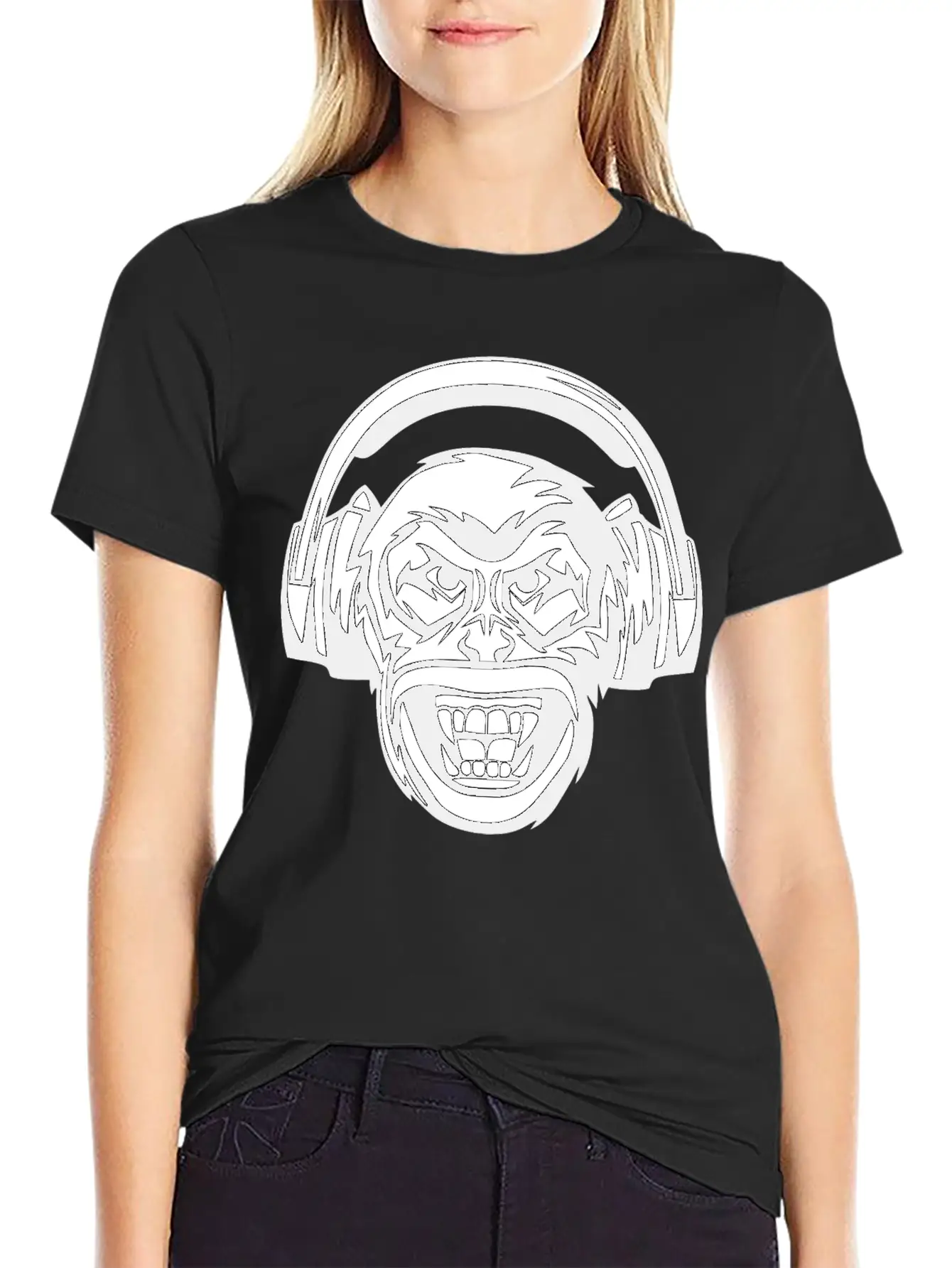 Angry Monkey Headphones Unisex Short Sleeve Soft Cotton T-Shirt – Casual Everyday Wear