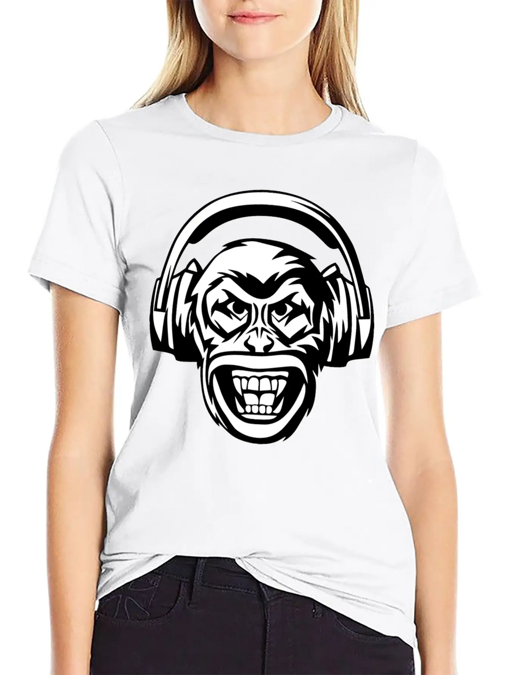 Angry Monkey Headphones Unisex Short Sleeve Soft Cotton T-Shirt – Casual Everyday Wear