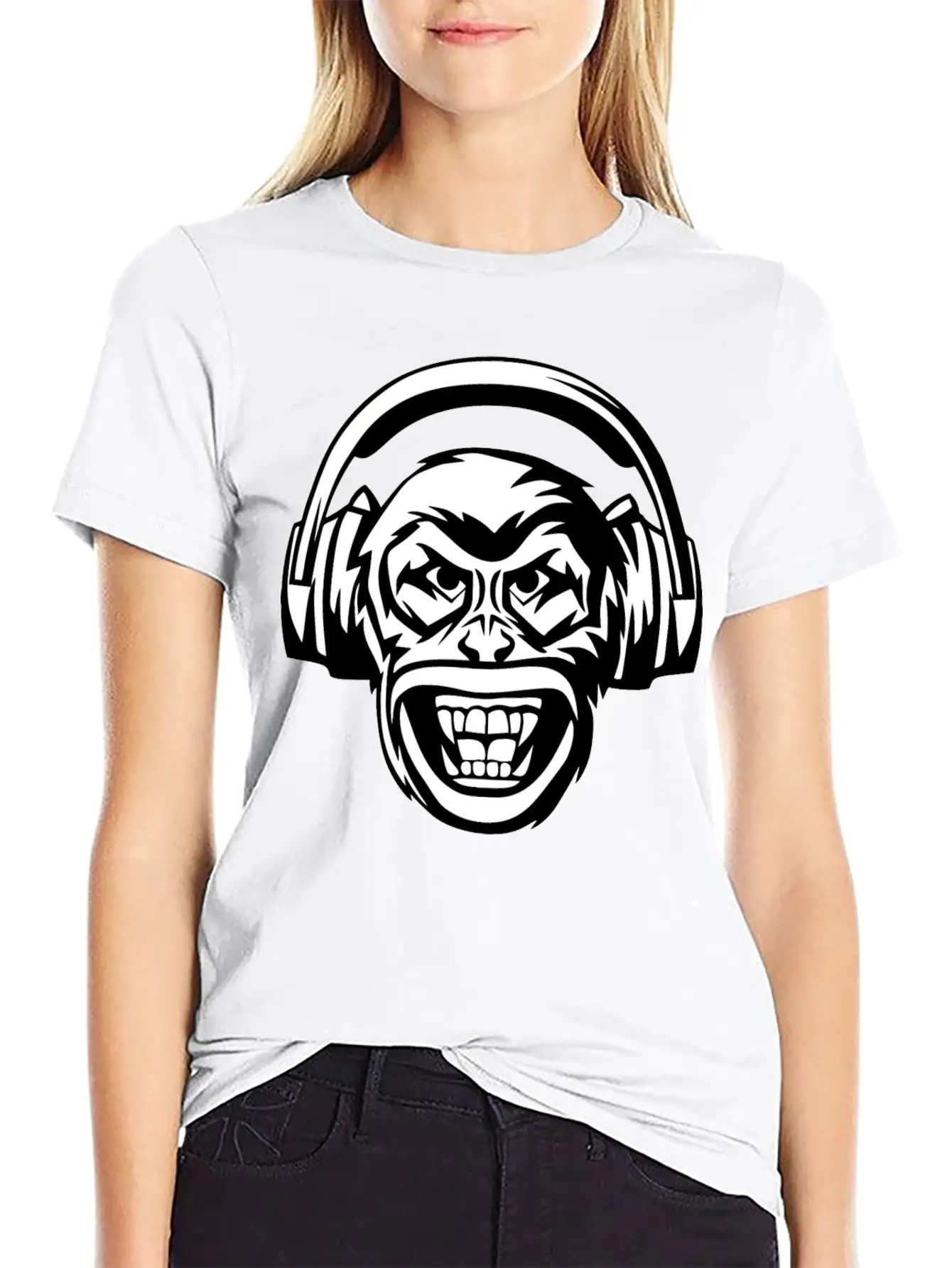 Angry Monkey Headphones Unisex Short Sleeve Soft Cotton T-Shirt – Casual Everyday Wear