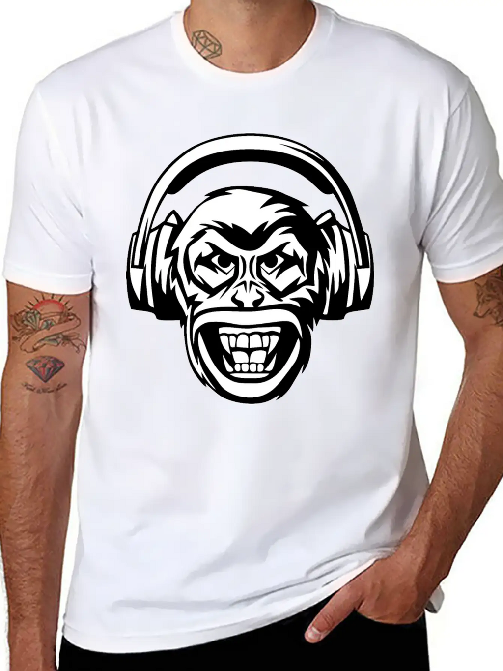Angry Monkey Headphones Unisex Short Sleeve Soft Cotton T-Shirt – Casual Everyday Wear