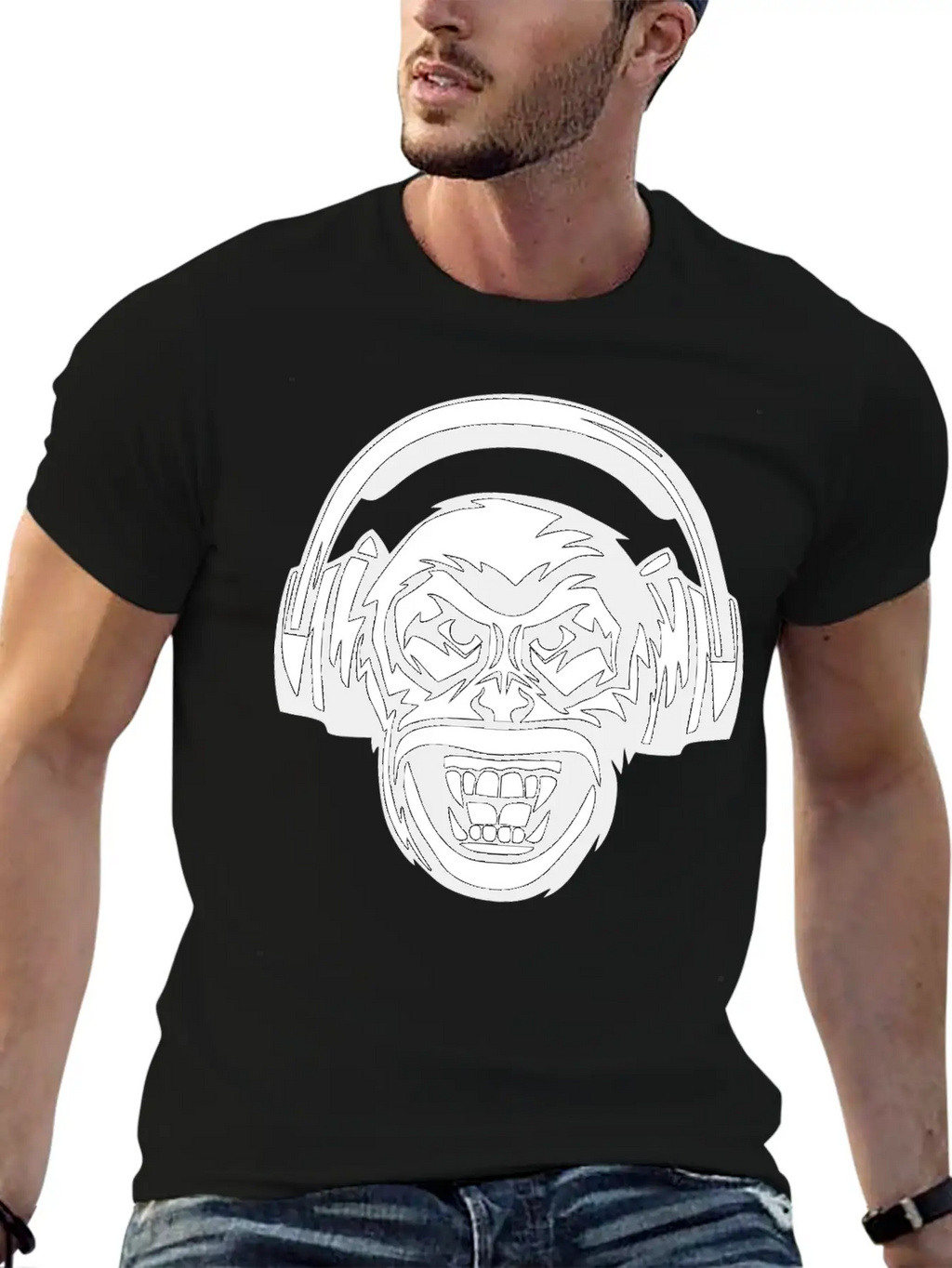 Angry Monkey Headphones Unisex Short Sleeve Soft Cotton T-Shirt – Casual Everyday Wear