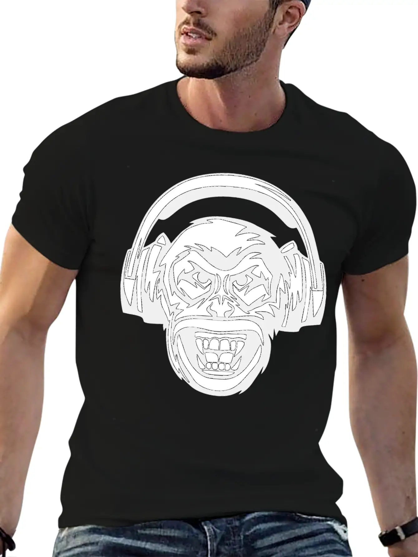 Angry Monkey Headphones Unisex Short Sleeve Soft Cotton T-Shirt – Casual Everyday Wear