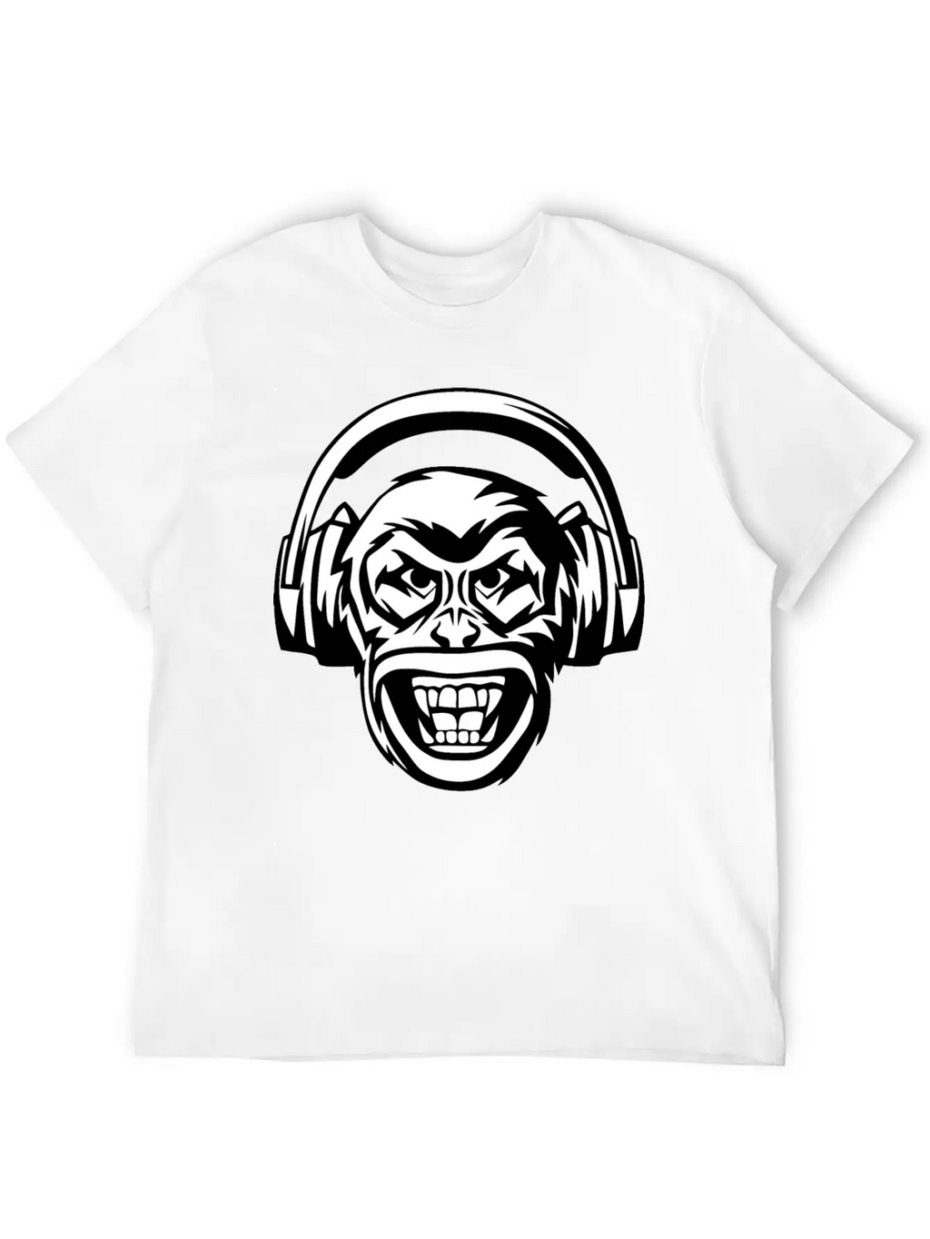 Angry Monkey Headphones Unisex Short Sleeve Soft Cotton T-Shirt – Casual Everyday Wear