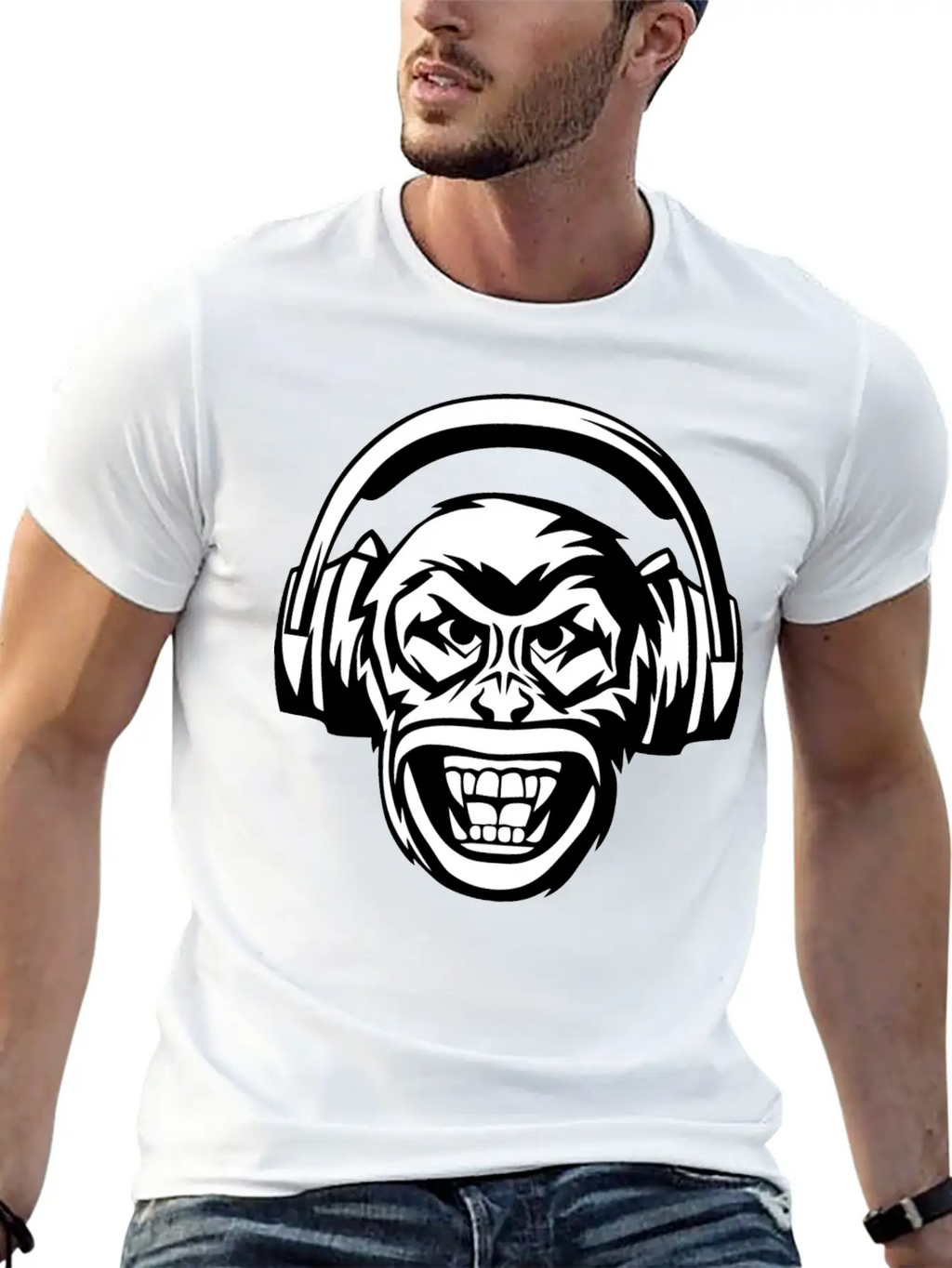 Angry Monkey Headphones Unisex Short Sleeve Soft Cotton T-Shirt – Casual Everyday Wear