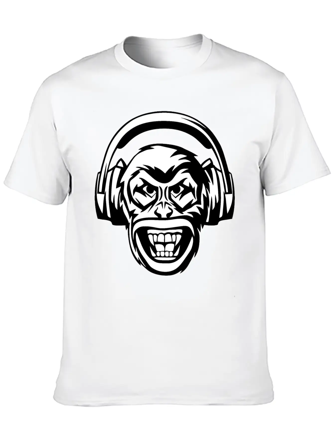 Angry Monkey Headphones Unisex Short Sleeve Soft Cotton T-Shirt – Casual Everyday Wear