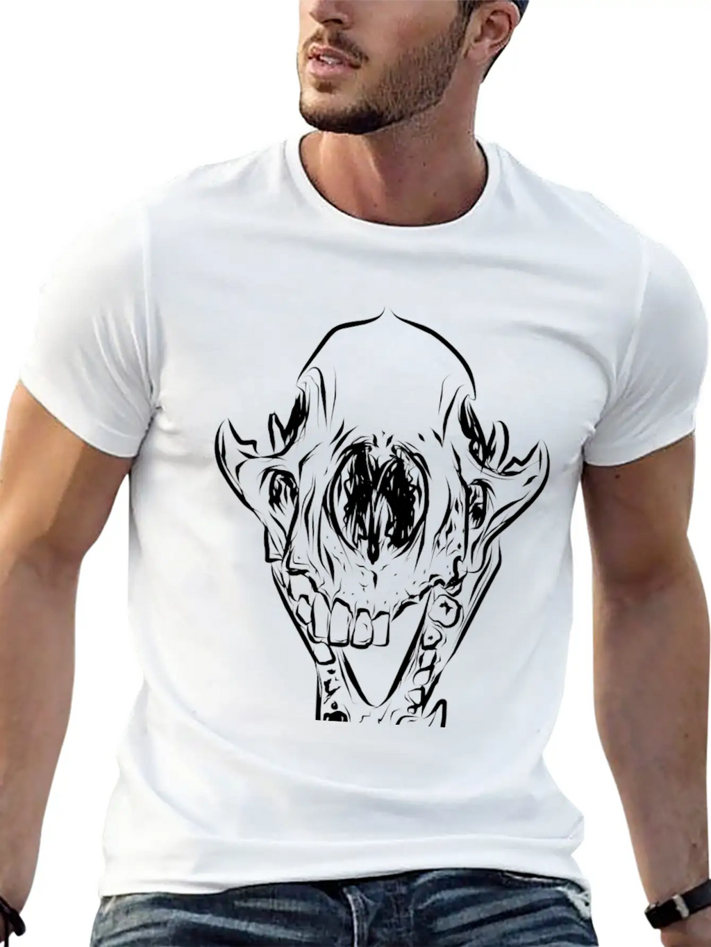 Animal Skull Line Art Casual Graphic T-Shirt – Simple And Comfortable Daily Wear