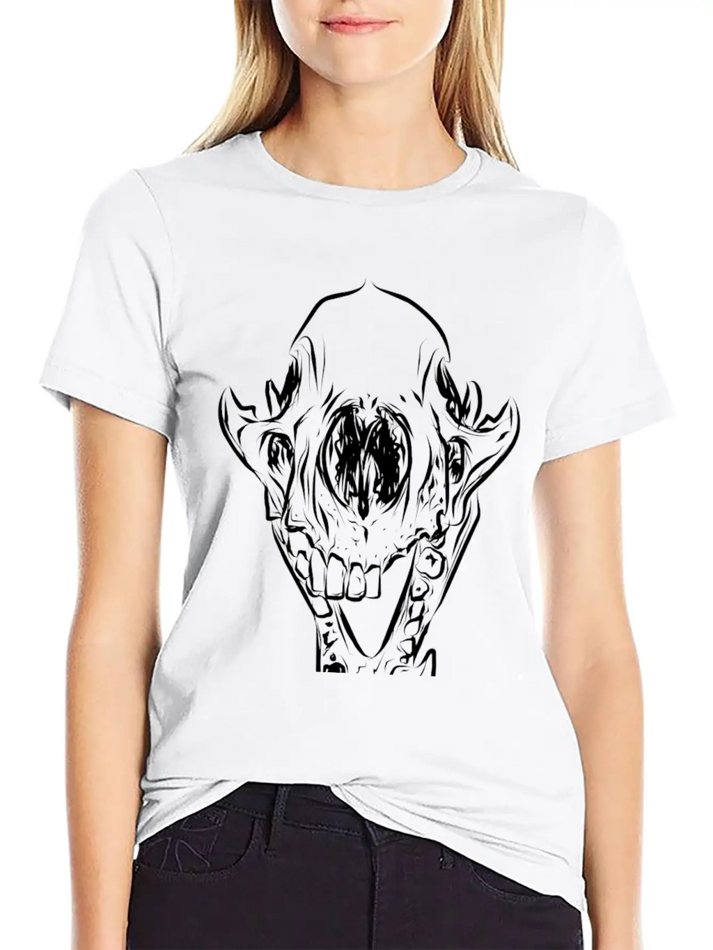 Animal Skull Line Art Casual Graphic T-Shirt – Simple And Comfortable Daily Wear