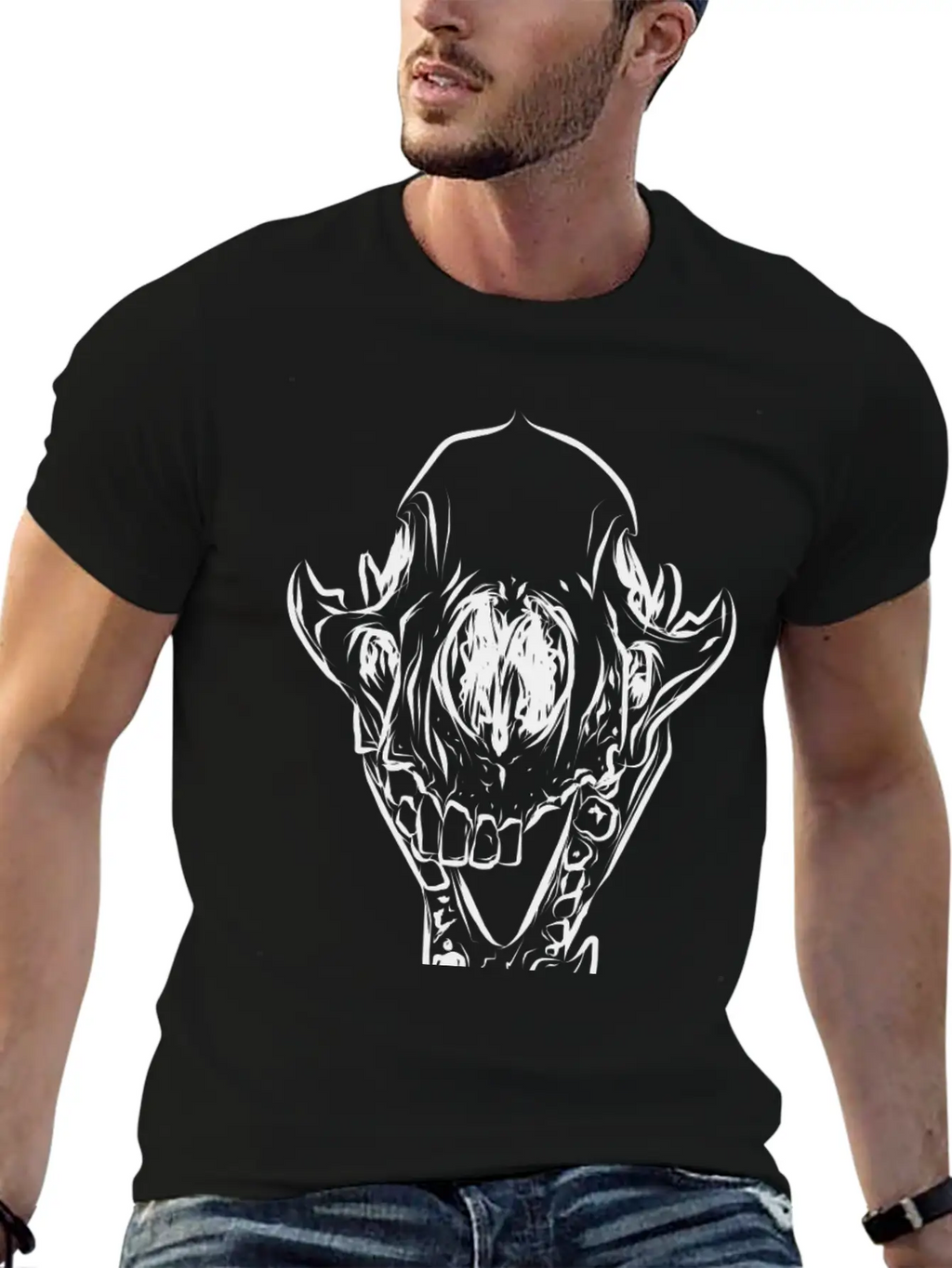 Animal Skull Line Art Casual Graphic T-Shirt – Simple And Comfortable Daily Wear