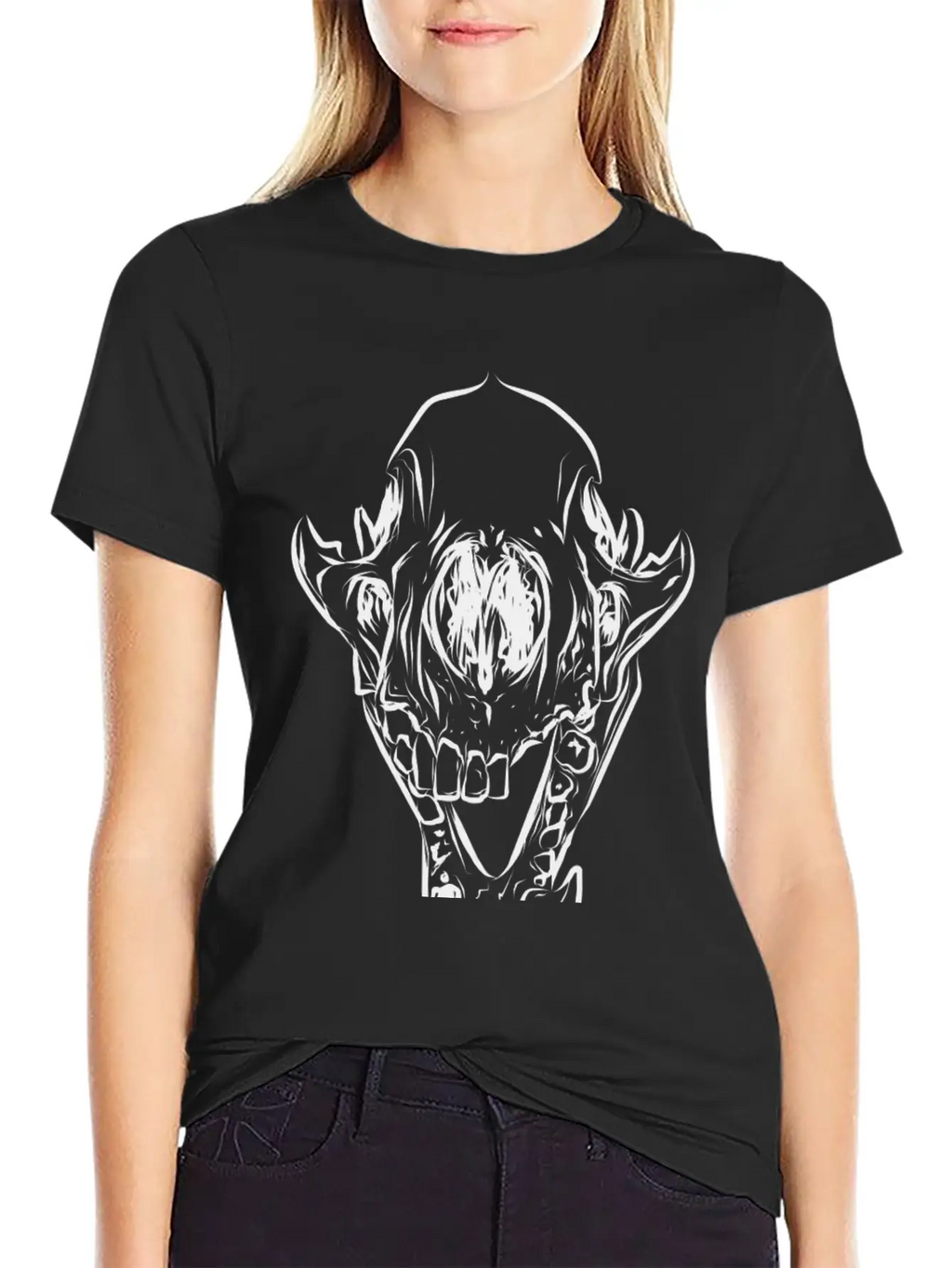 Animal Skull Line Art Casual Graphic T-Shirt – Simple And Comfortable Daily Wear