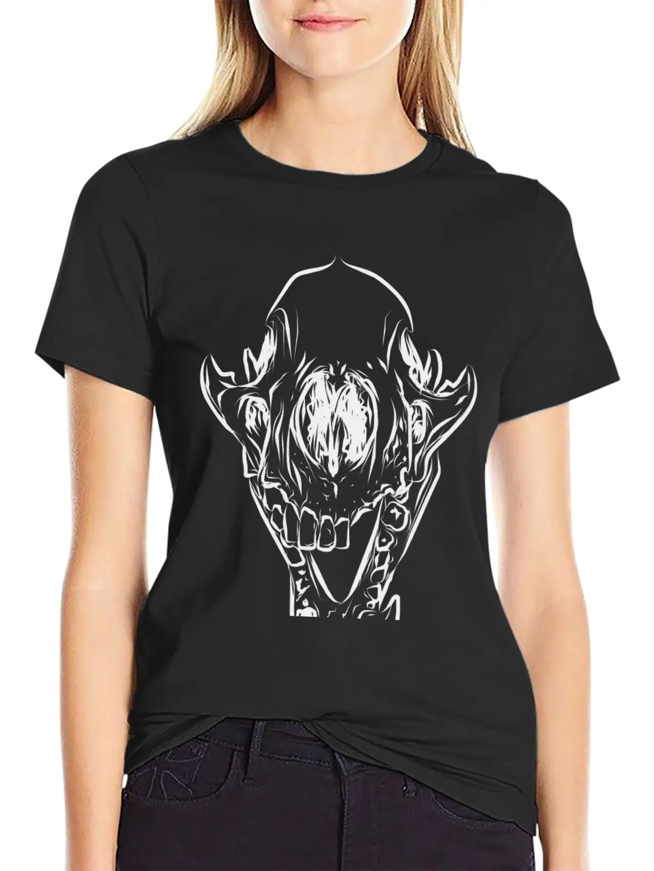 Animal Skull Line Art Casual Graphic T-Shirt – Simple And Comfortable Daily Wear