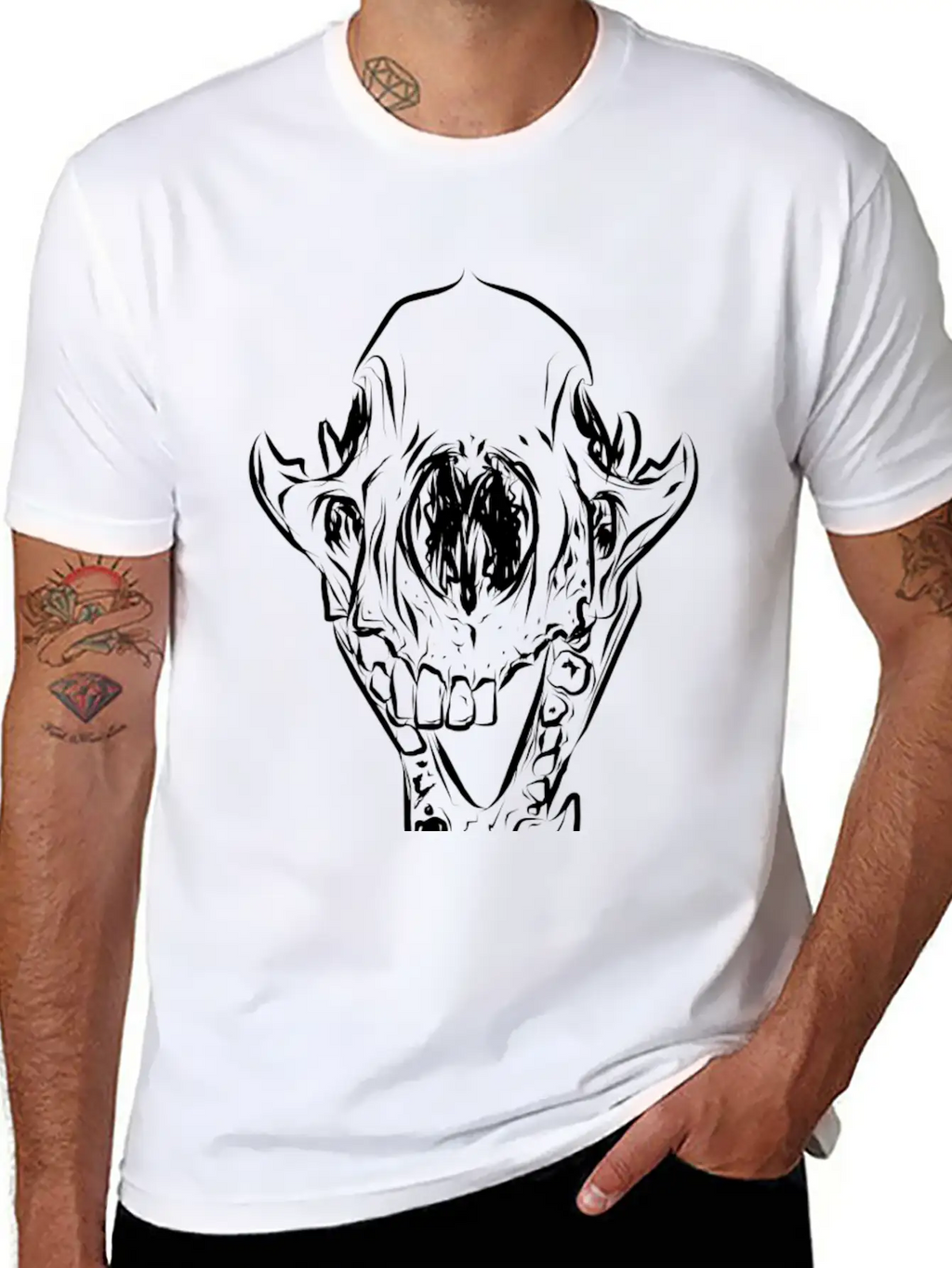 Animal Skull Line Art Casual Graphic T-Shirt – Simple And Comfortable Daily Wear