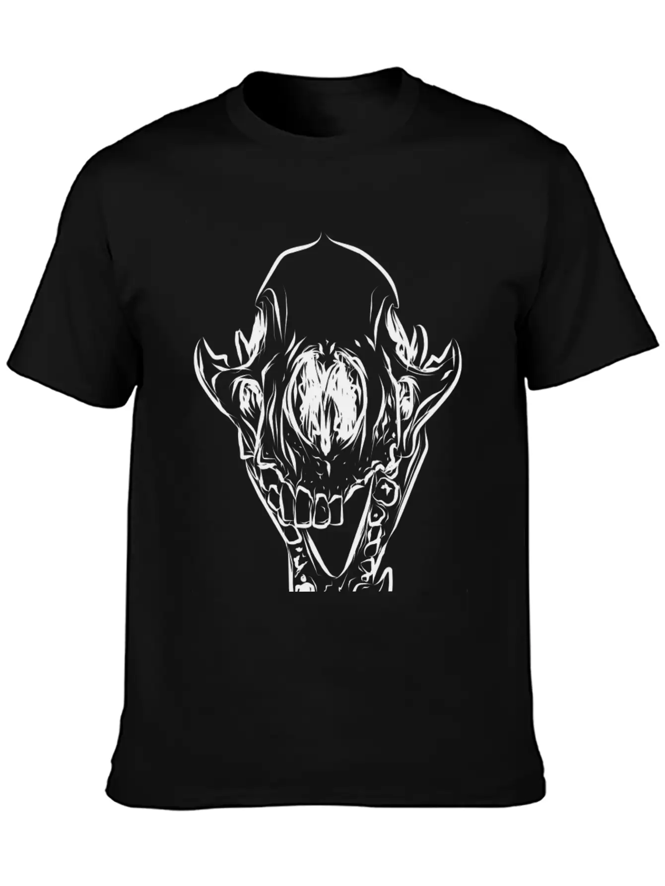 Animal Skull Line Art Casual Graphic T-Shirt – Simple And Comfortable Daily Wear