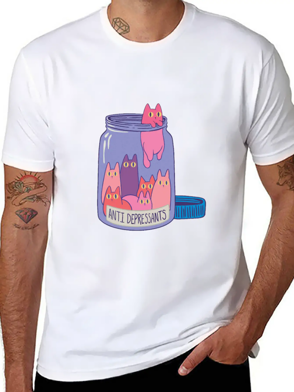 Anti-Depressants: Cats In A Jar Stylish Everyday T-Shirt – Unisex Basic Cotton Tee